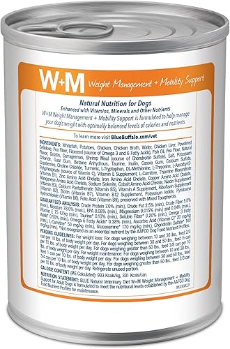 Miniatura 2 de Blue Buffalo Natural Veterinary Diet W+M Weight Management + Mobility Support - Alimento húmedo para perros, pescado blanco, latas de 12.5 onzas