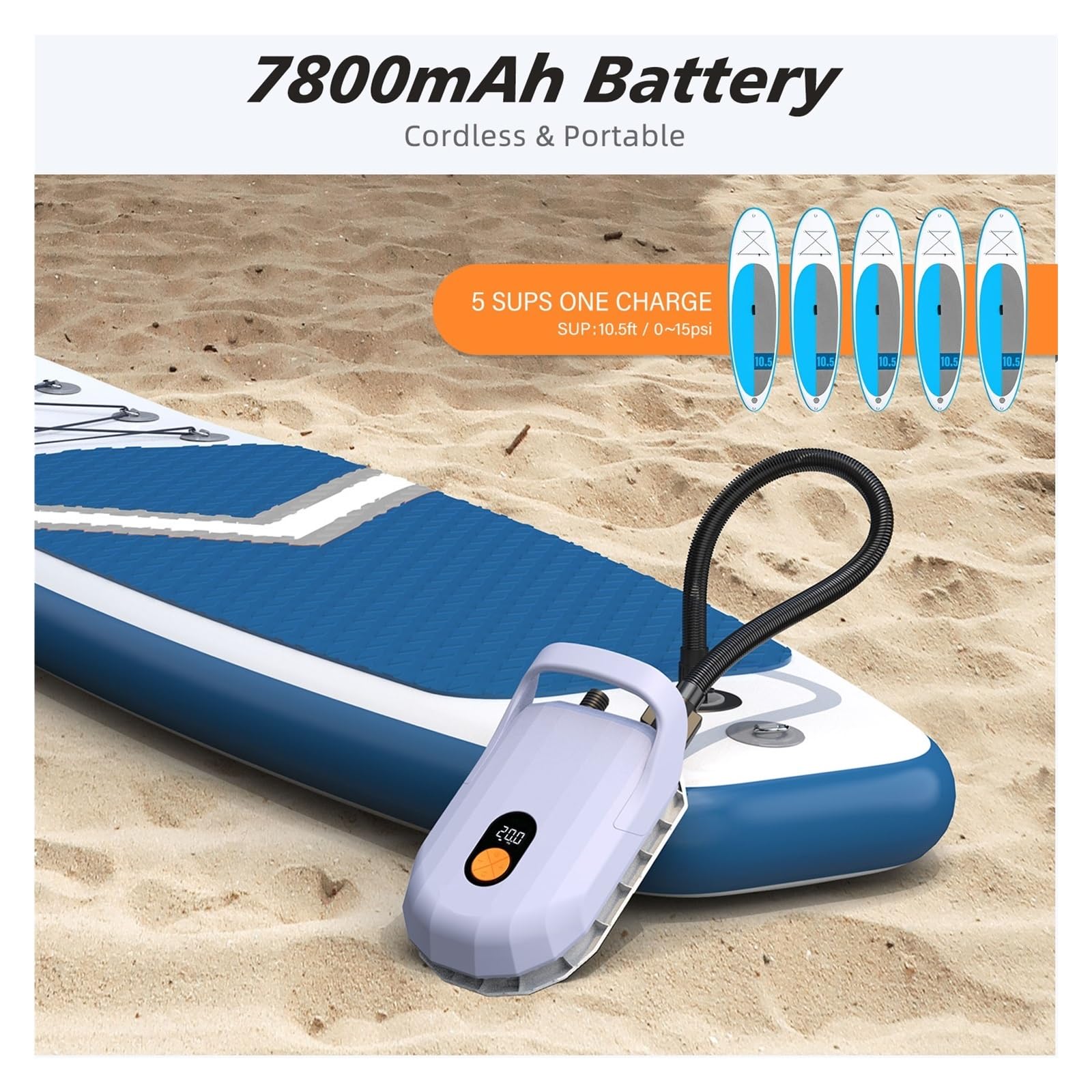 Pompa Elektryczna Elektryczna Pompka Powietrza Z Akumulatorem 7800 MAh 20 PSI Max. Akumulatorowa 12 V DC Podłączenie Do Samochodu Pompka Do Desek Surfingowych I Kitesurfingowych Szeroki Zakres Zastoso