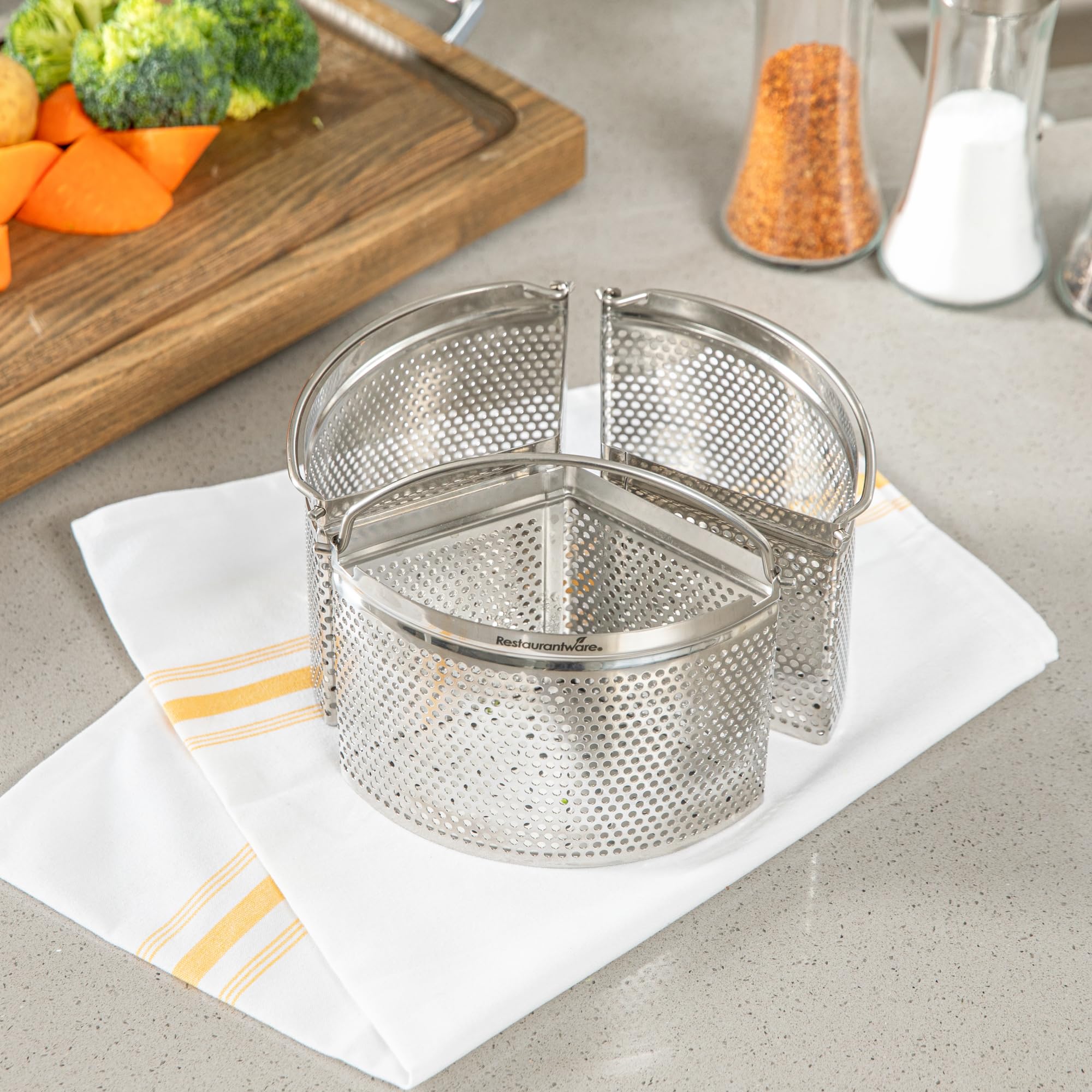 Restaurantware Cestello per cottura a vapore per pentola a vapore 3 pezzi separatore trio in acciaio inox divisore per cottura di verdure, gnocchi, uova, frutti di mare, pasta, pentola a pressione