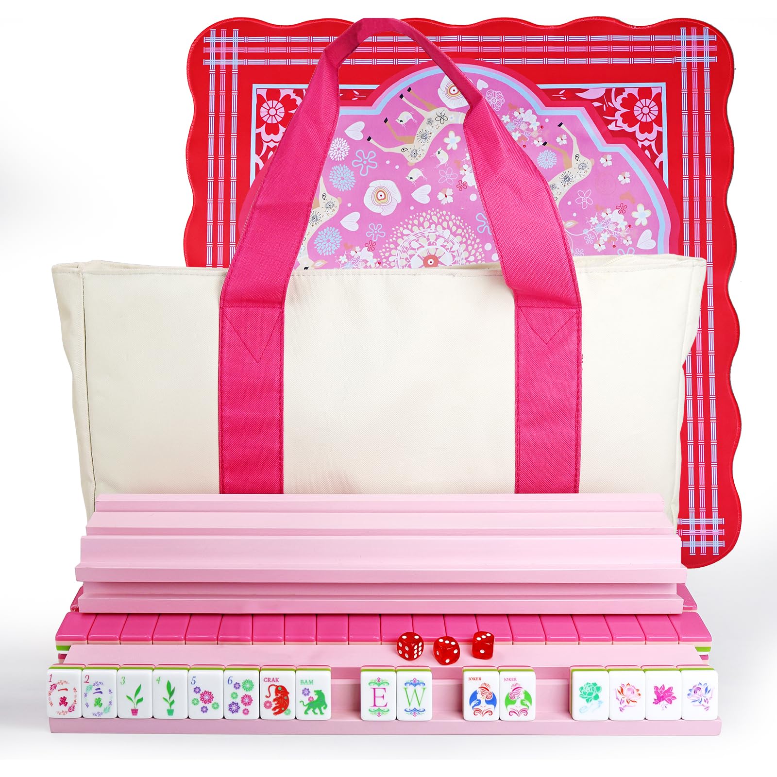 Photo 1 of American Mahjong Game Set, Portable Carrying Bag,Acrylic 160 Tiles,Western Mahjong Tiles Set,Complete Ma Jong Set (Pink)