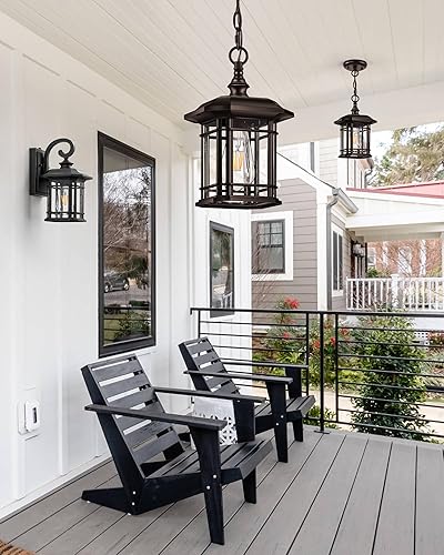 Miniatura 9 de VIANIS Lámpara colgante para exteriores, aplique de candelabro marrón para exteriores, luces de porche de bronce aceitado para techo al aire libre,