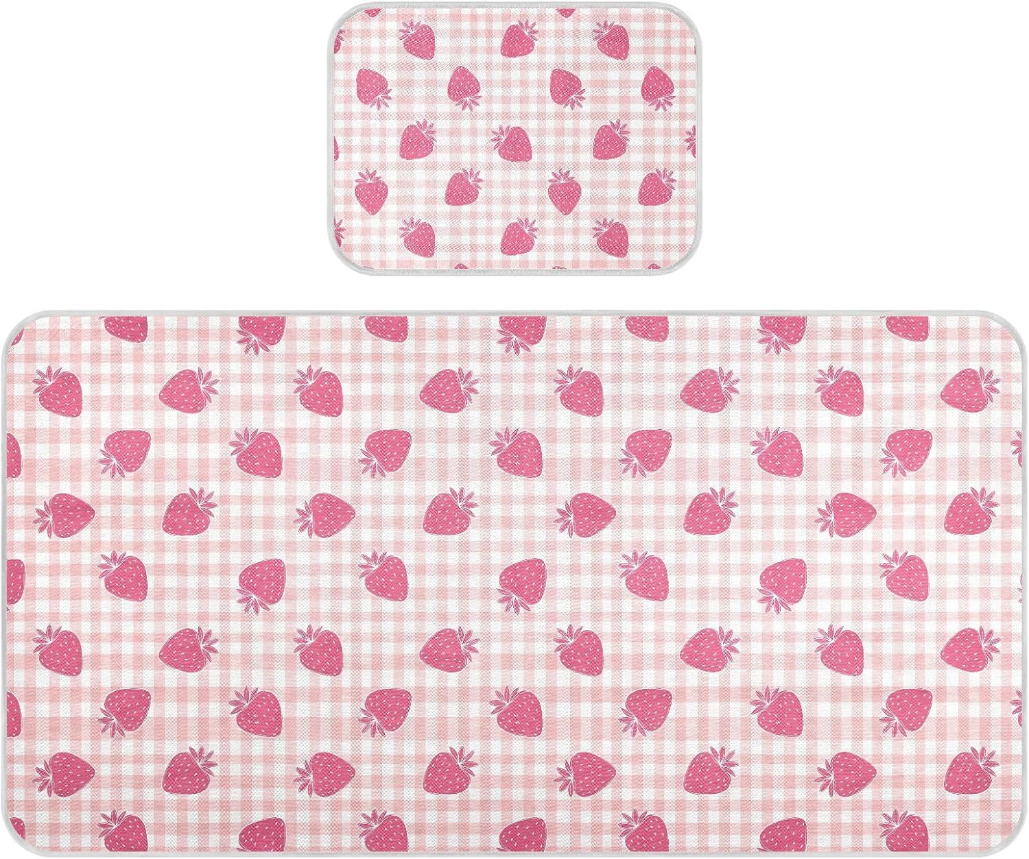 Baby Cooling Mat Strawberry Gingham Ice Silk Breathable Mesh Summer Crib Mattress Pad with Pillowcase, Soft Cooling Sleeping Surface for Infant & Toddler, 52"x28"