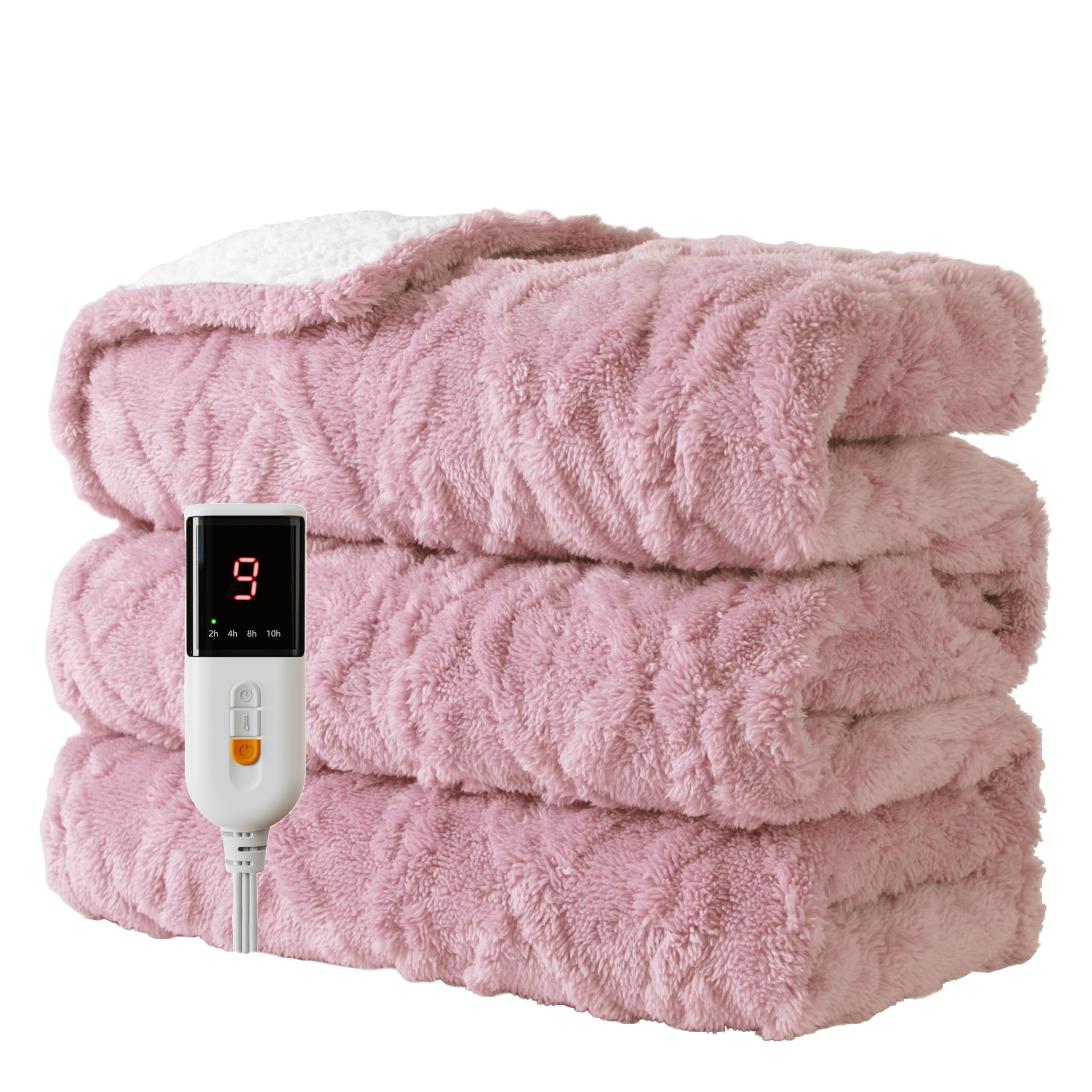 Aheadpret Heated Blanket-Electric Blanket 130x160cm Soft Heated Throw Blanket with 9 Heating Levels & 10 Hours Auto-off, Fast Heating,Machine Washable(Pink)