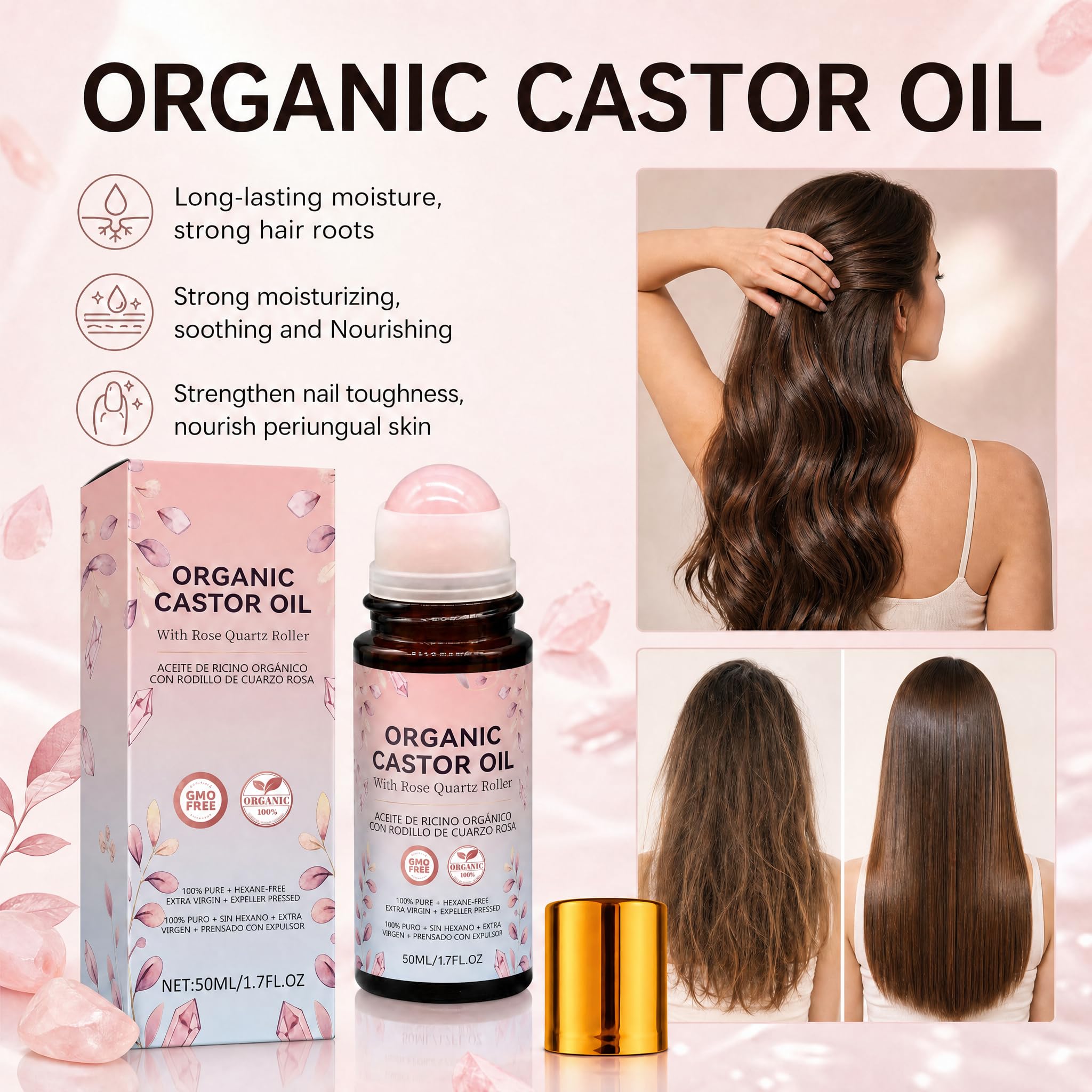 Rose Quartz Roll-On with Organic Hexane-Free Castor Oil
