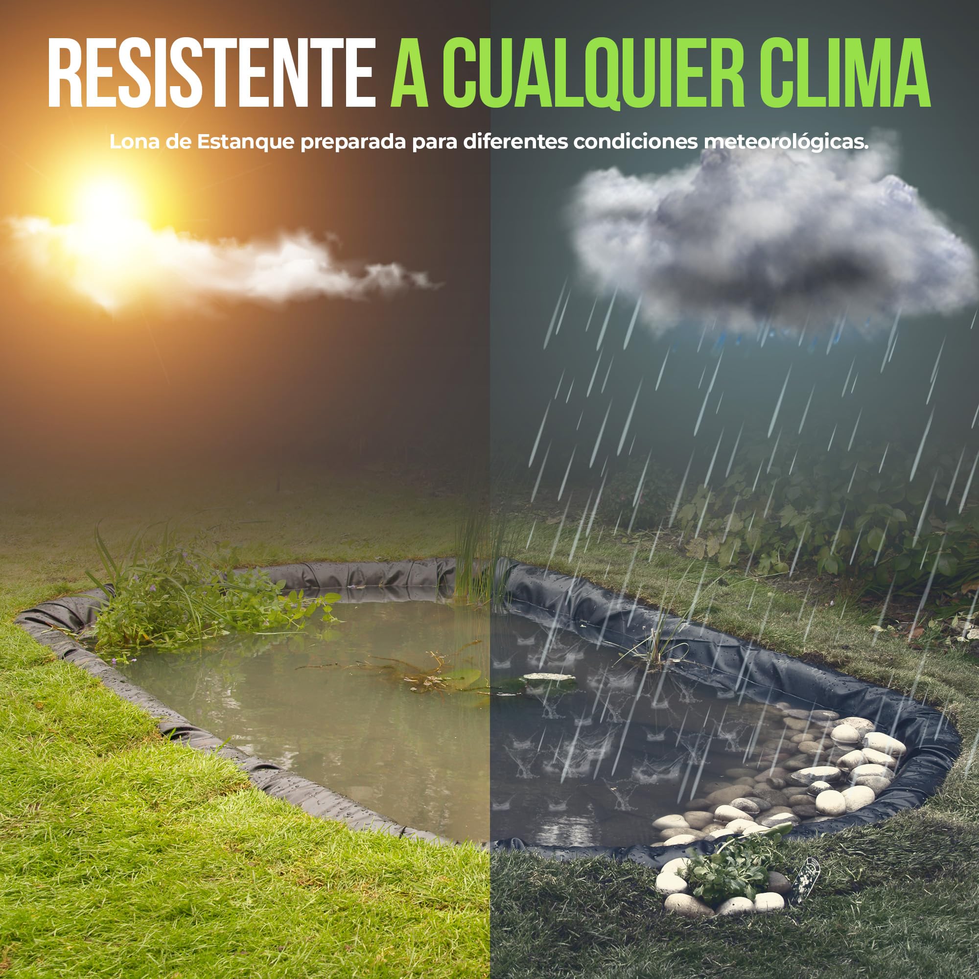 Lona Estanque PVC 2M x 3M - Color Negro | Lona HDPE para Estanques de Alto Rendimiento | Grosor 0.2 mm - Galga 800 Estanques de Peces, Fuentes, Jardines y Cascadas