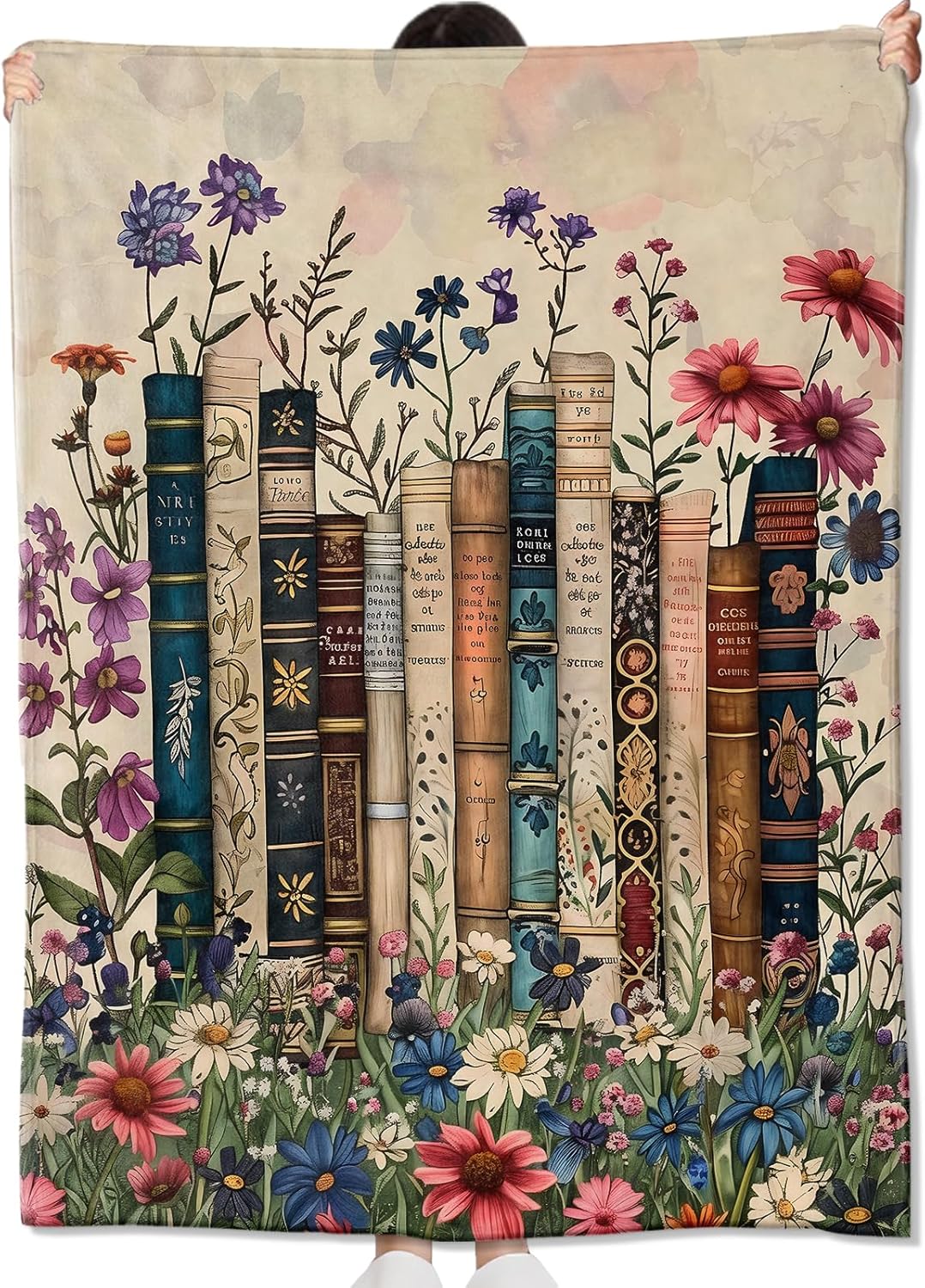 Vintage Book Blanket Gifts for Kids Girls Women,Retro Readers and Floral Throw Blankets,Soft Comfy Lightweight for Room Couch Bed Modern Reading Decor,Literary Lover 60x80in