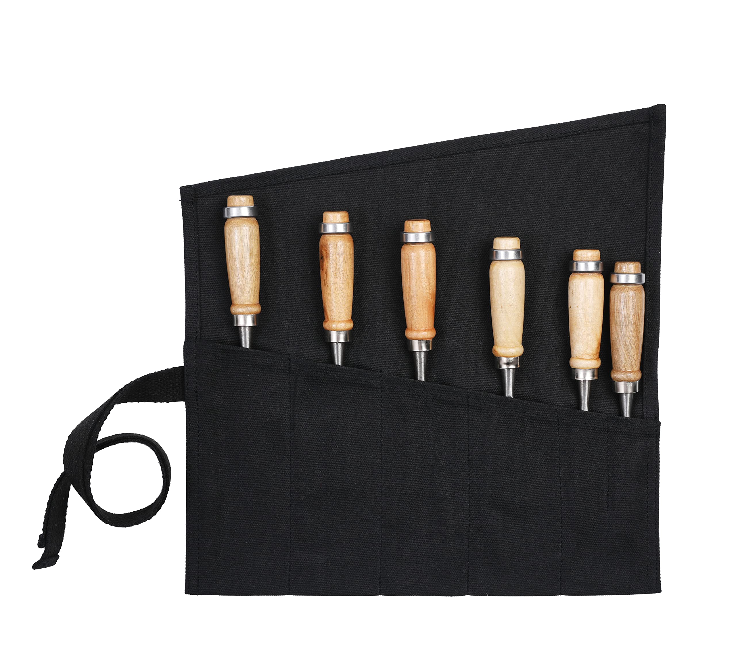 Xingte Small Tool Roll Up Pouch, Multi-function Tool Bag with 6 Tool Pockets for Chisels, Hammers, Gouges Palm Tools ( Black )