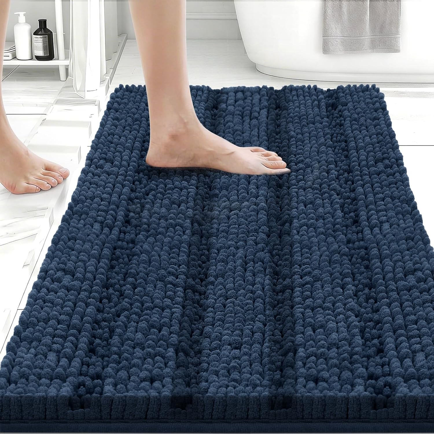 Bingobang Bath Mat Non Slip Anti Mould 60 x 90 cm, Navy Blue