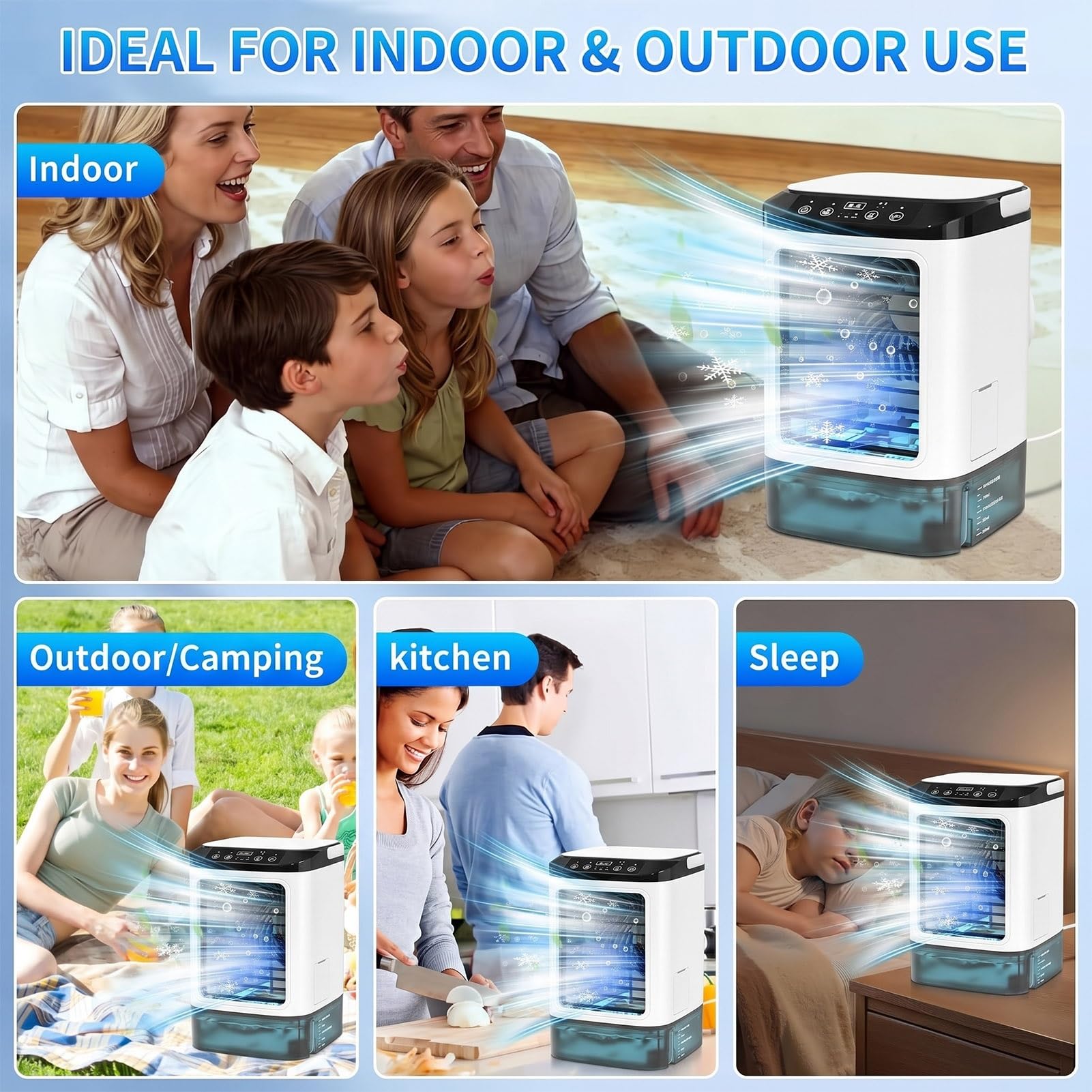 Aire Acondicionado Portátil, Mini Enfriador de Aire Evaporativo de 3 Velocidades, 900ml Tanque, Pulverización, Silencioso Air Conditioner para Hogar, Oficina y Exteriores.