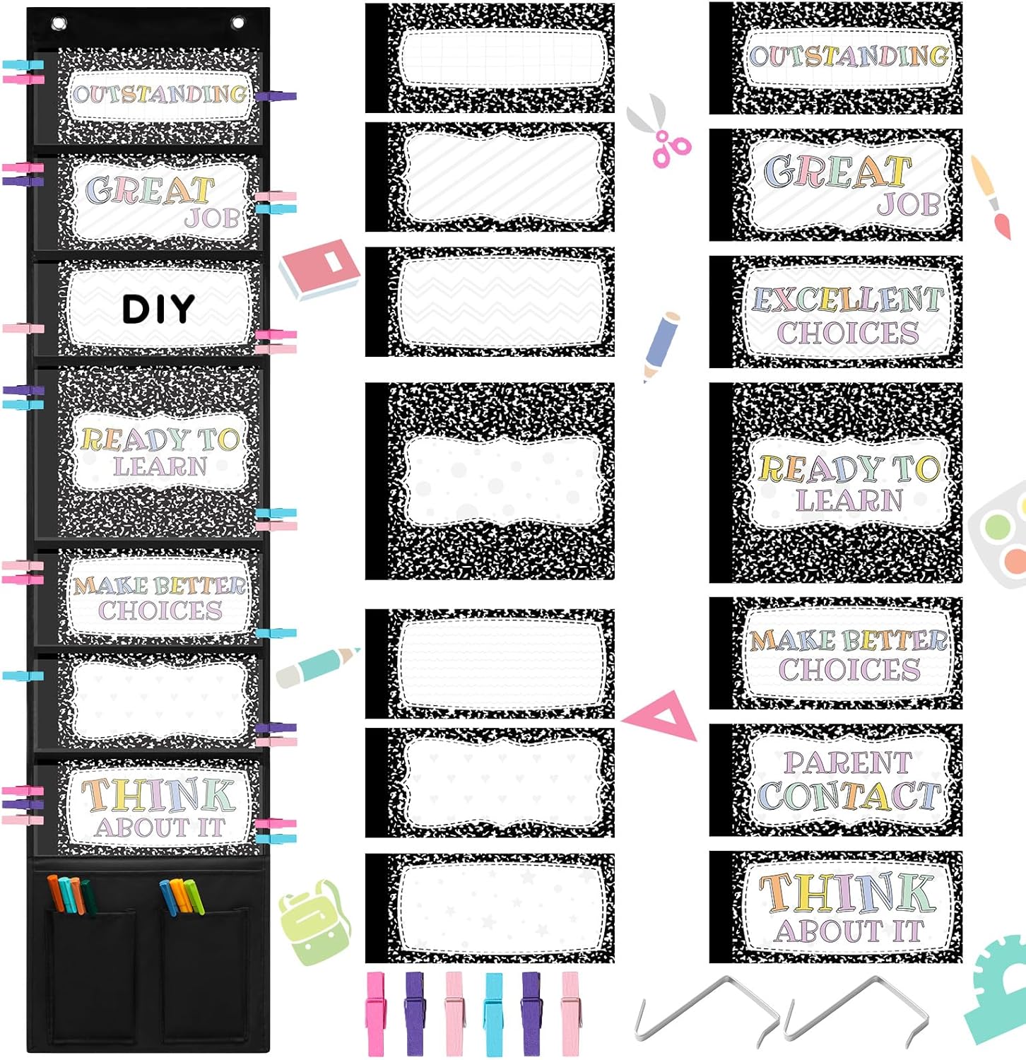 Eersida 49 Pcs Composition Student Behavior Clip Chart for Classroom Management Kid Track Reward Incentive Behavior Pocket Chart Bulletin Board Back to School Supplies for Preschool Daycare Homeschool Eersida 49 Pcs Composition Student Behavior Clip Chart for Classroom Management Kid Track Reward Incentive Behavior Pocket Chart Bulletin Board Back to School Supplies for Preschool Daycare Homeschool