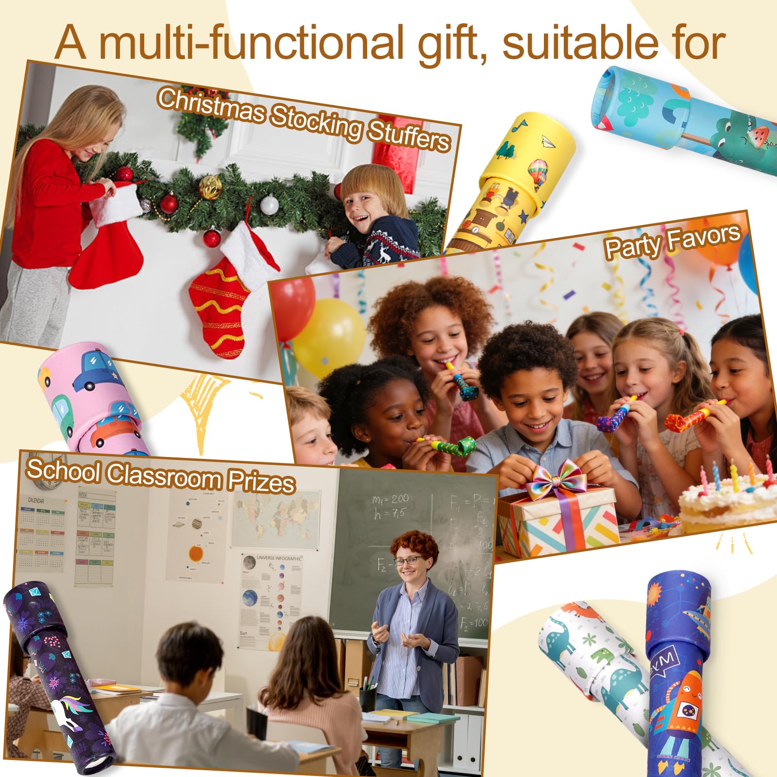 14 Pezzi Caleidoscopi per Bambini, Bomboniere per Feste di Compleanno per Bambini, Giocattolo Caleidoscopio di Carta Classico, Regalo per Natale, Premio per la Scuola e l'Aula
