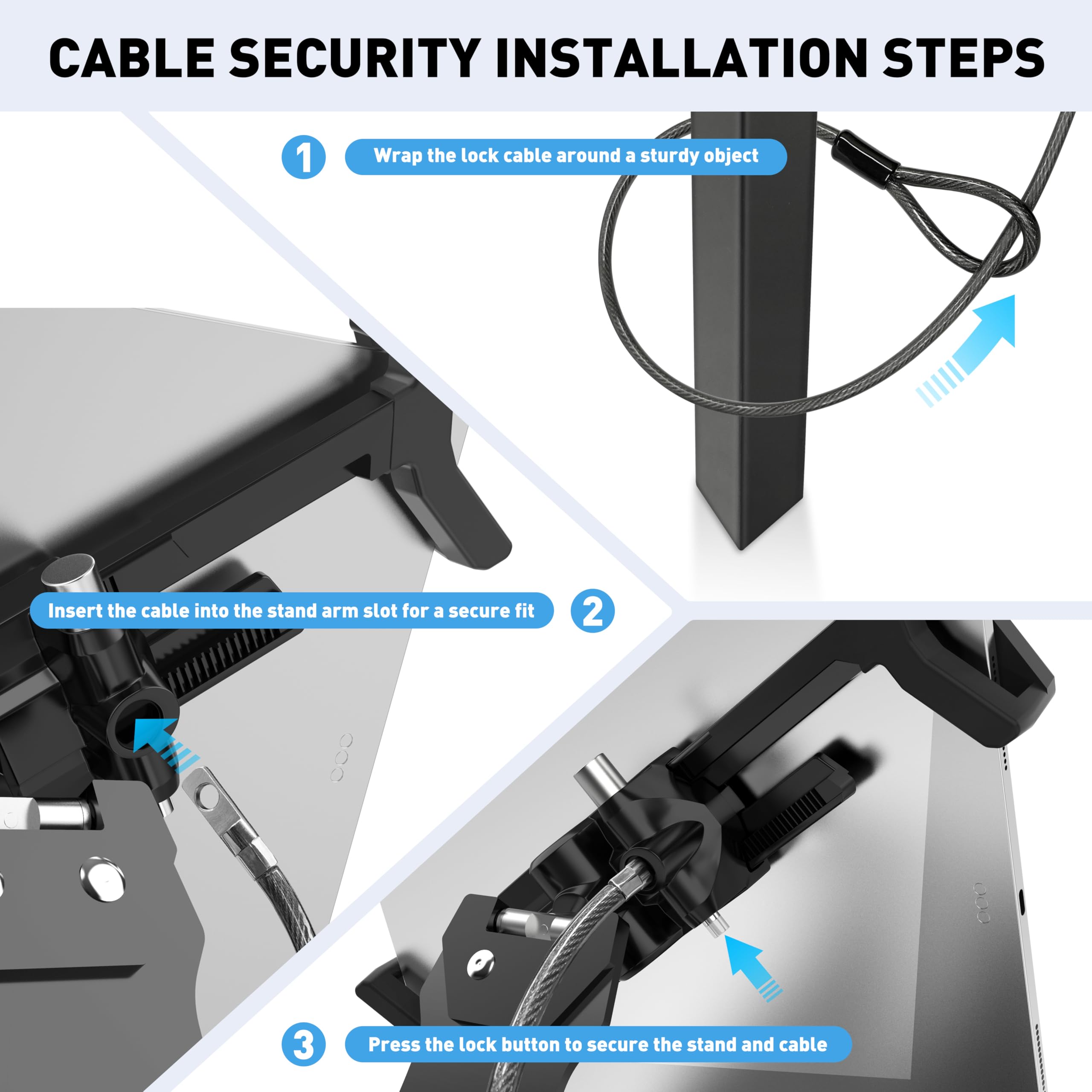 AboveTEK Diebstahlsicherer iPad-Ständer, Universeller POS-Tablet-Ständer, Diagonal iPad-Halterung für 7-13 Zoll, Galaxy mit Sicherheitskabel, 360° Drehung für Geschäft & Einzelhandel