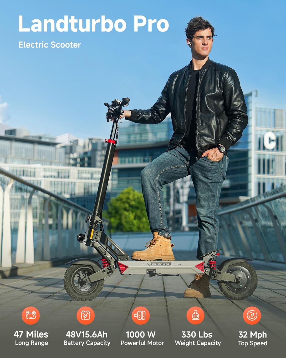 Circooter Electric Scooter, 330LBS Max Load, 37/47 Miles Max Range, 28/32 Mph Top Speed, 1000W Powerful Motor, 10'' Off-Road Tires Scooter Electric with APP