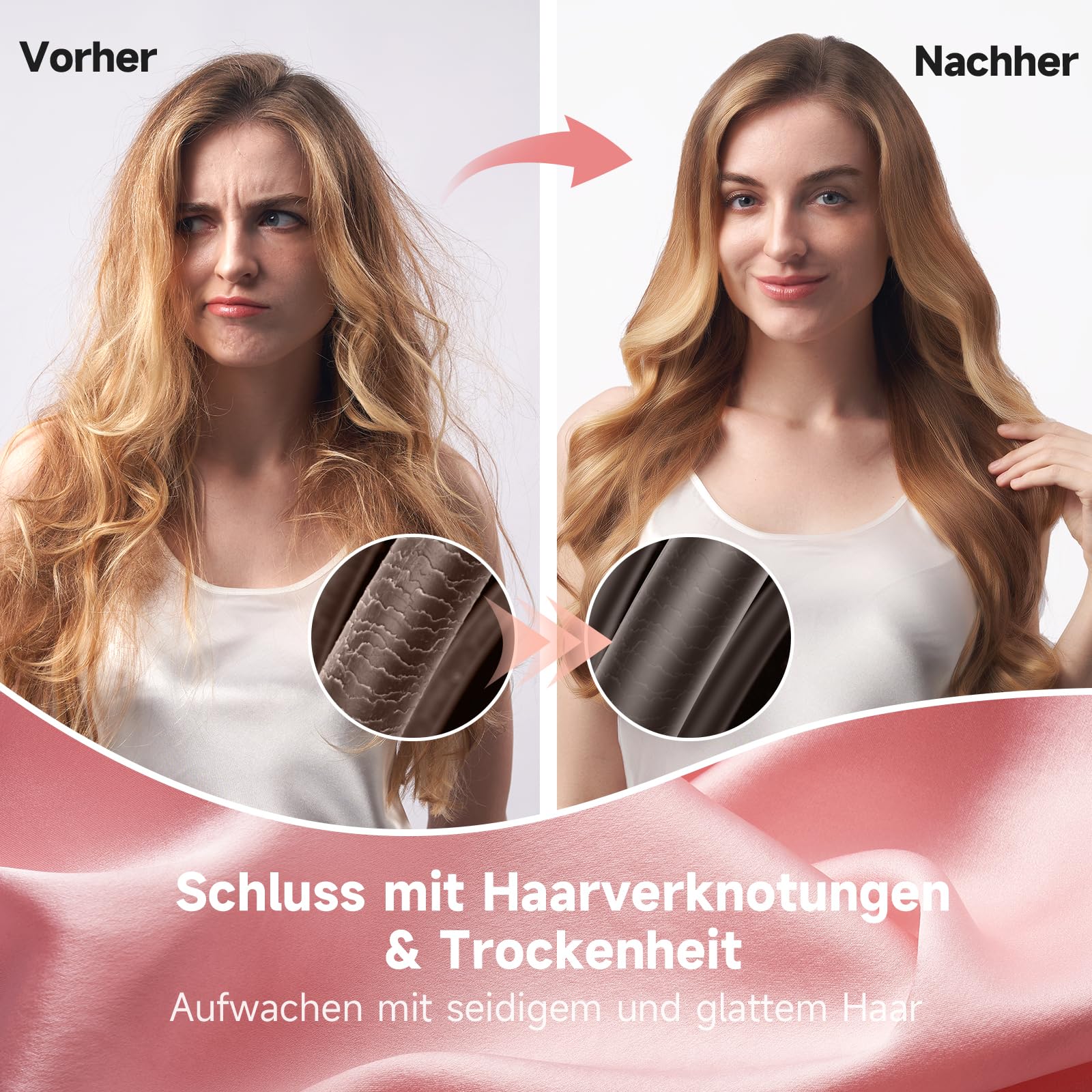Umisleep 100 % Maulbeerseide 22 Momme große Seidenhaube zum Schlafen, doppellagig, rutschfest und atmungsaktiv, mit verstellbarem Band für lange, lockige Haare, Hellrosa