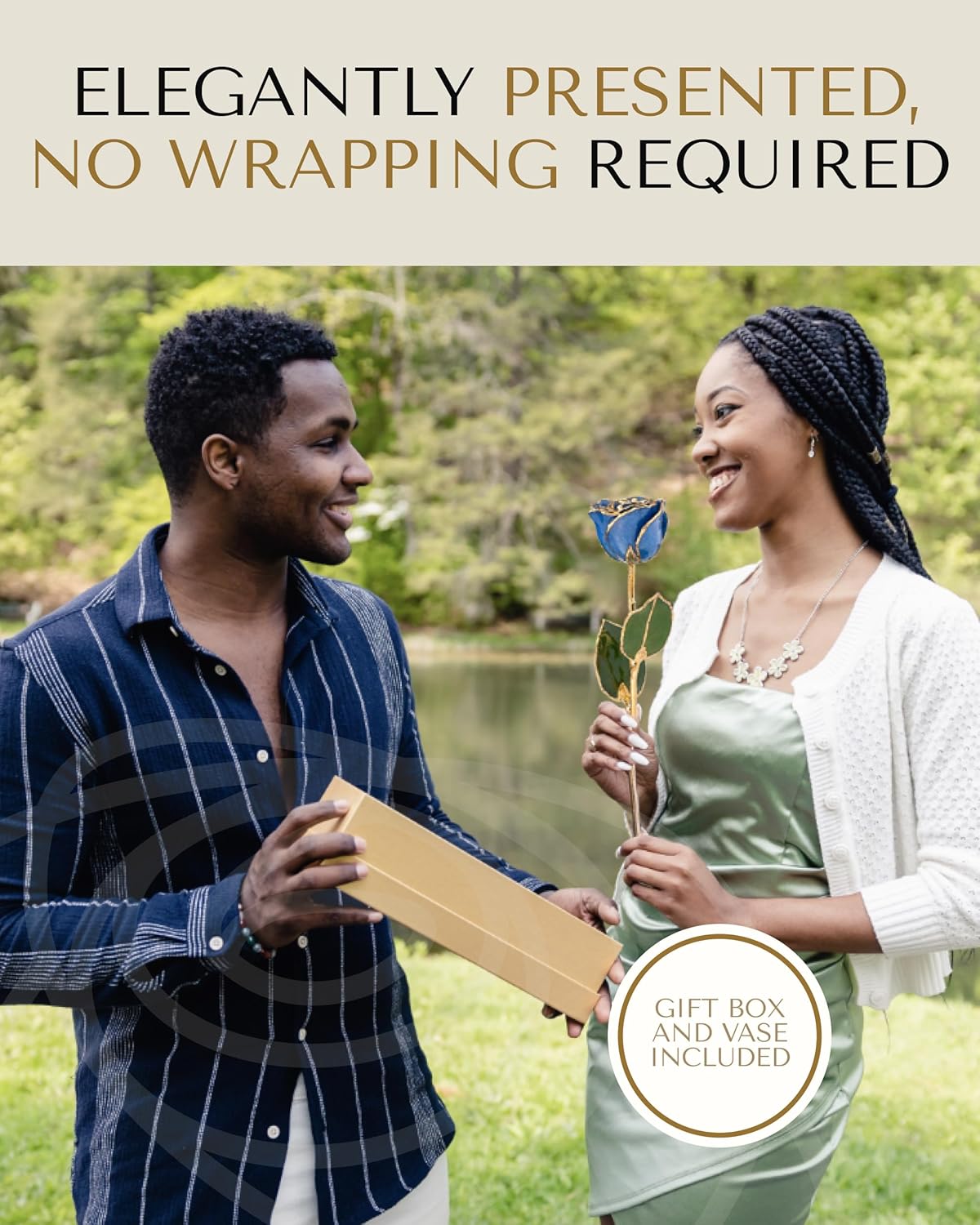 Forever Rose Hand-Dipped in 24K Gold, Sapphire-Inspired September Birthstone with Sparkles, Real Rose in Luxury Gold Gift Box & Clear Glass Bud Vase, Perfect Ready for September Birthday -Any Occasion - Image 5