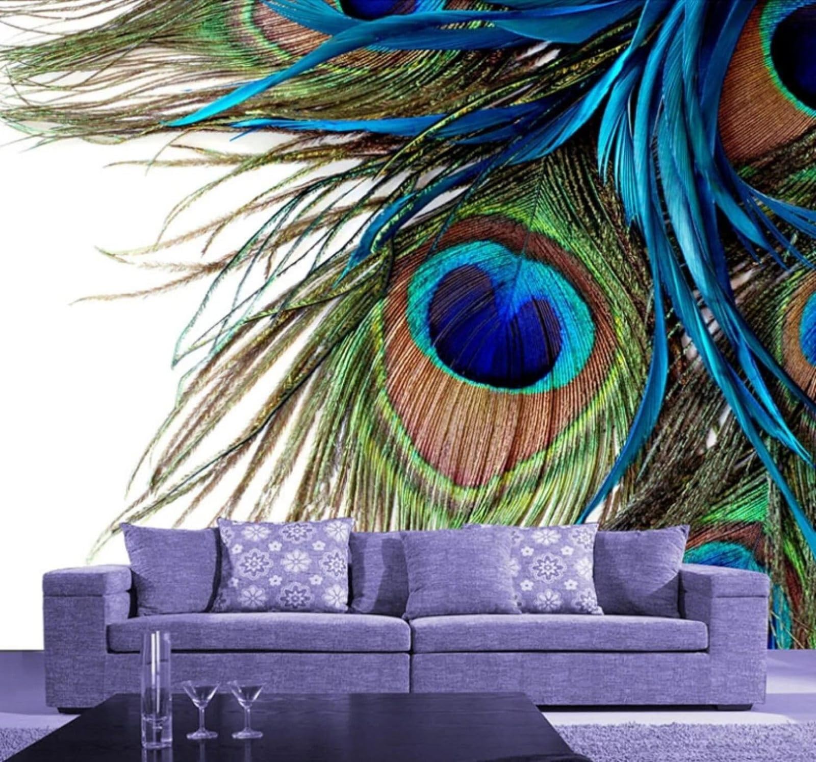 XLMING Minimalist Beautiful Blue Peacock Feathers 3D Wallpaper Luxury Home Dining Decor Paste Sofa Living Room The Wall for Bedroom Mural-430cm×300cm