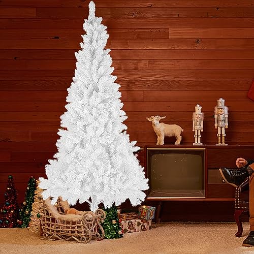 Ouneed Árbol de Navidad 2022 árbol de Navidad artificial blanco árbol completo de 7 pies con soporte de metal