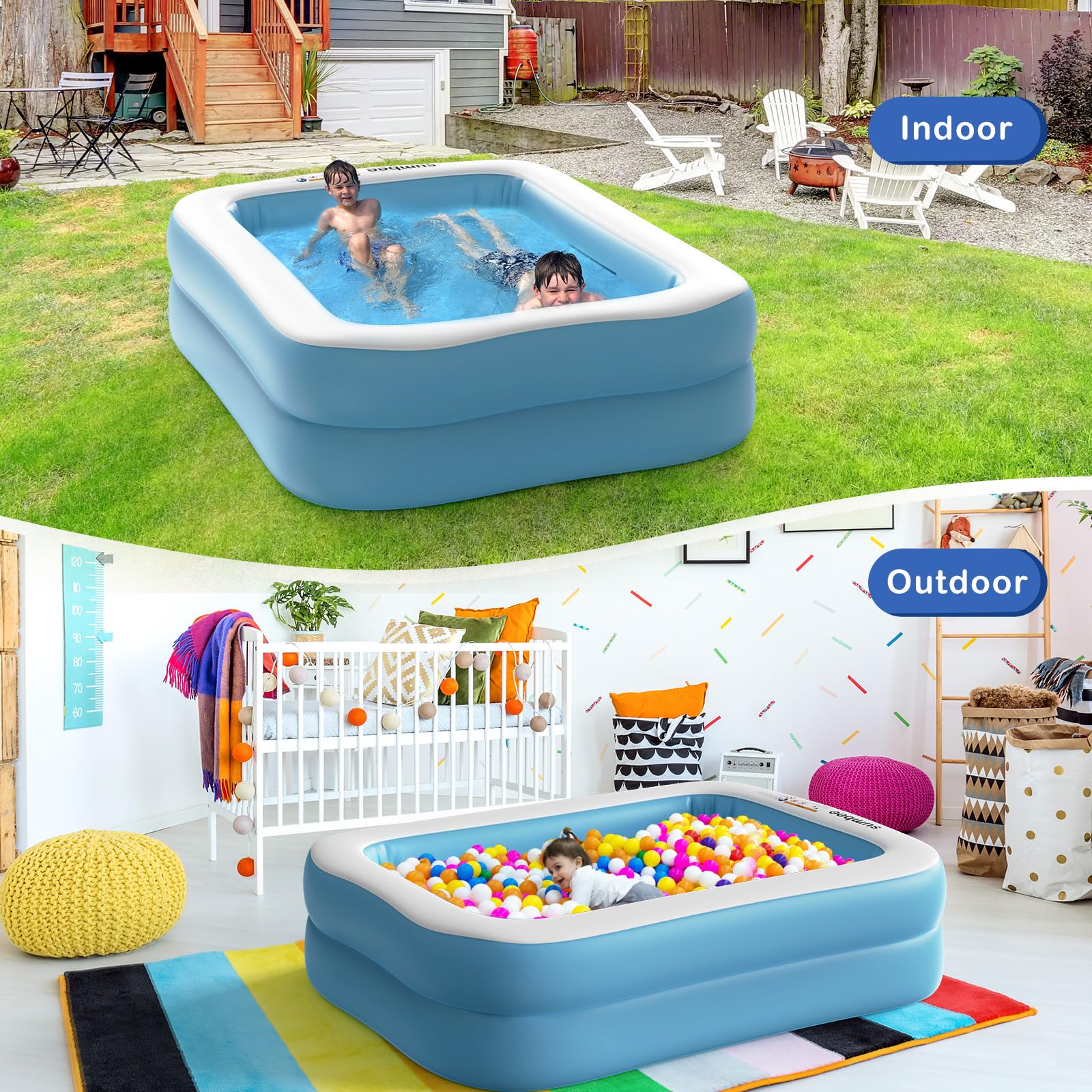 Inflatable Pool For Adults With Backrest & Cup Holders - XL Thickened Family Spa Tub, 90"x68", Holds 300 Gallons