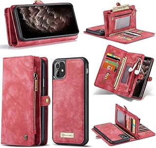 GFU Detachable iPhone 11 Wallet Case, Design Best TPU Luxury Leather with Card Holder Strap Zipper Flip Folio Magnetic 2-in-1 Purse Protective Case for iPhone 11 6.1 2019 for Men Women Girls (Red)