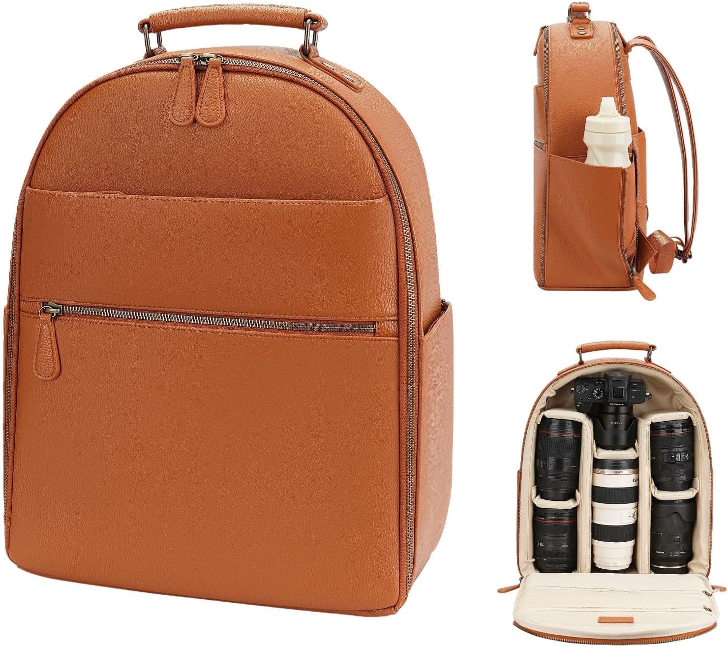 Camera Backpack Classic PU Leather with 15 Inch Laptop Compartment, Professional Camera Bag for Photographers for DSLR Large 20L