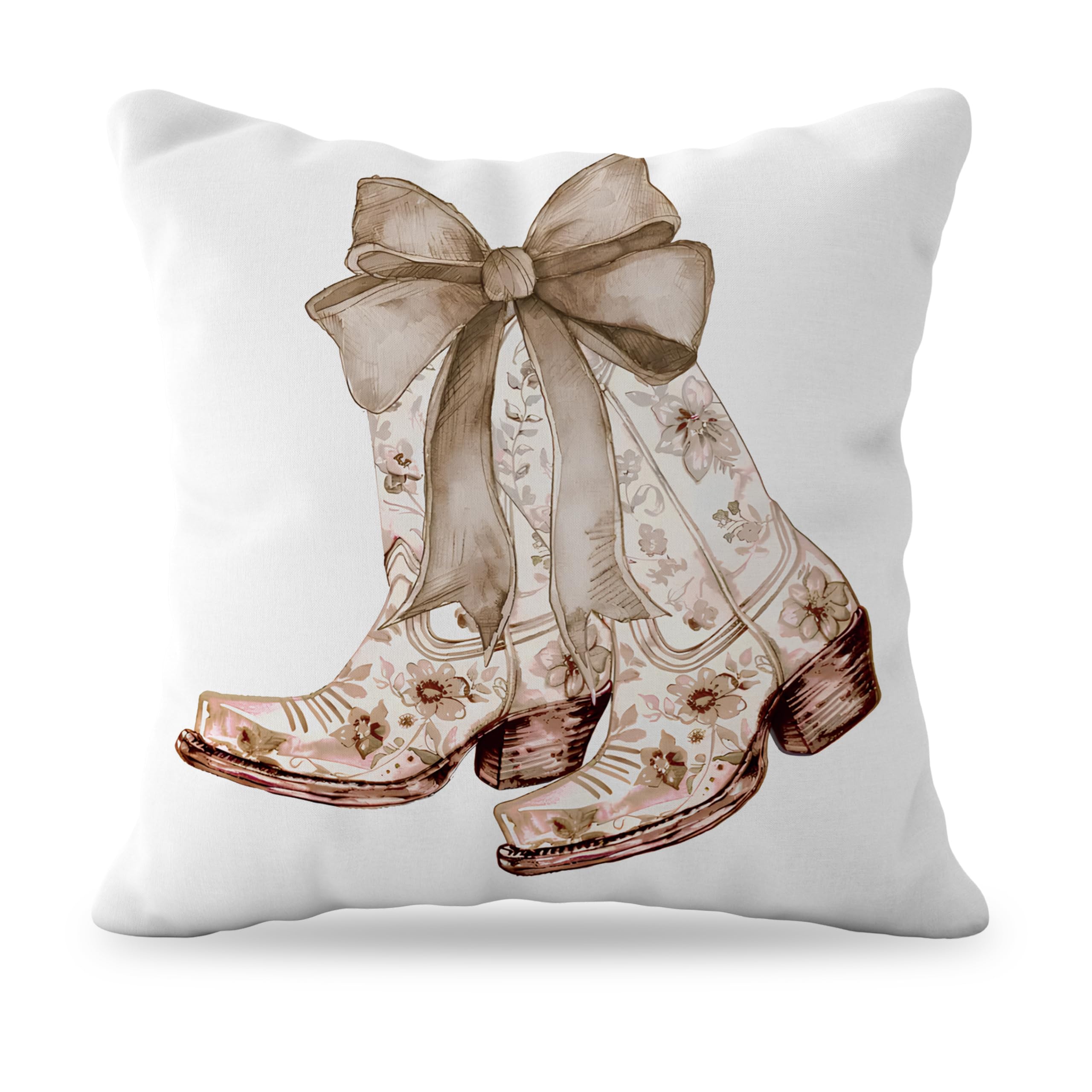 YeiHe Preppy Coquette Bow Cowgirl Pillow Covers 18x18，Flower Cowgirl Boots Pillow Covers，Girly Bedroom Decor，Coquette Stuff，Western Decor