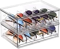 Vista 9 de Clear Acrylic Sunglasses Organizer, Stackable Eyewear Storage with Gold Handles, Display Box for Closet or Vanity