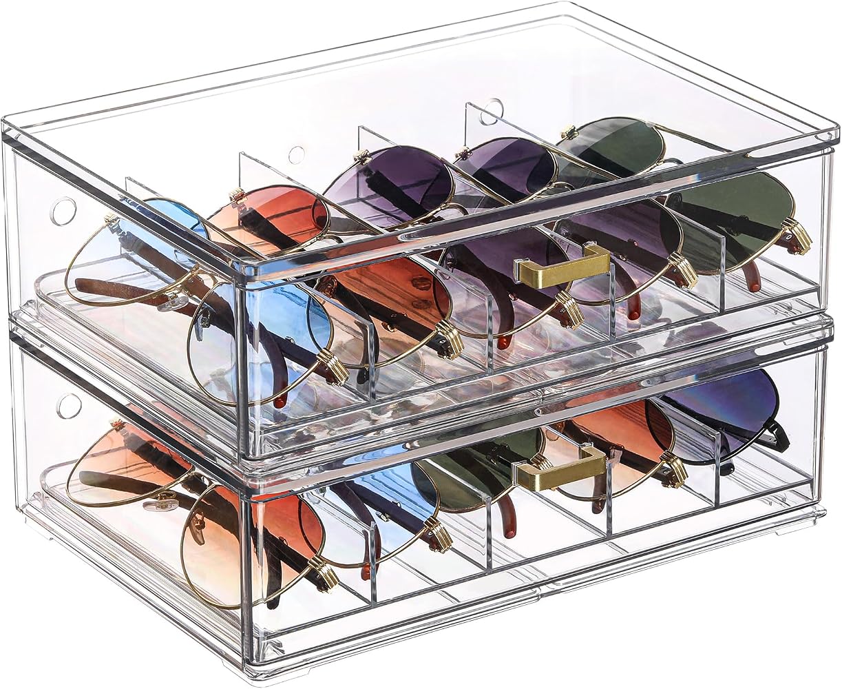 Stackable Acrylic Sunglasses Organizer with Lid - 2 Pack BOPai Acrylic Sunglasses Organizer with Lid, Stackable  main image 4