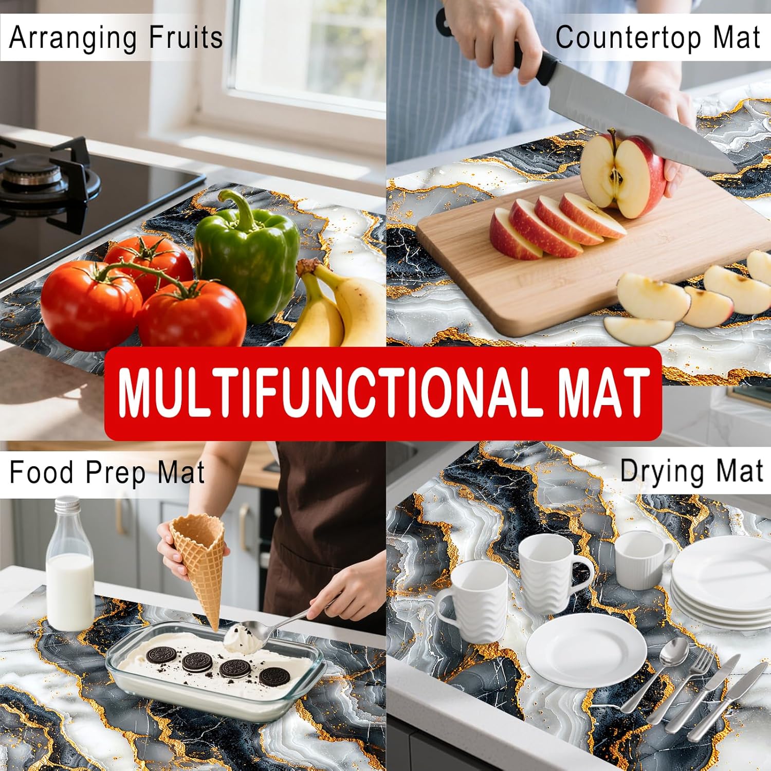 Nuxovilar Stove Top Cover for Electric Stove, 20x28 Inch Polyester Glass Cooktop Protector with Agate Pattern with Gold Veins, for Kitchen Decor & Daily Use