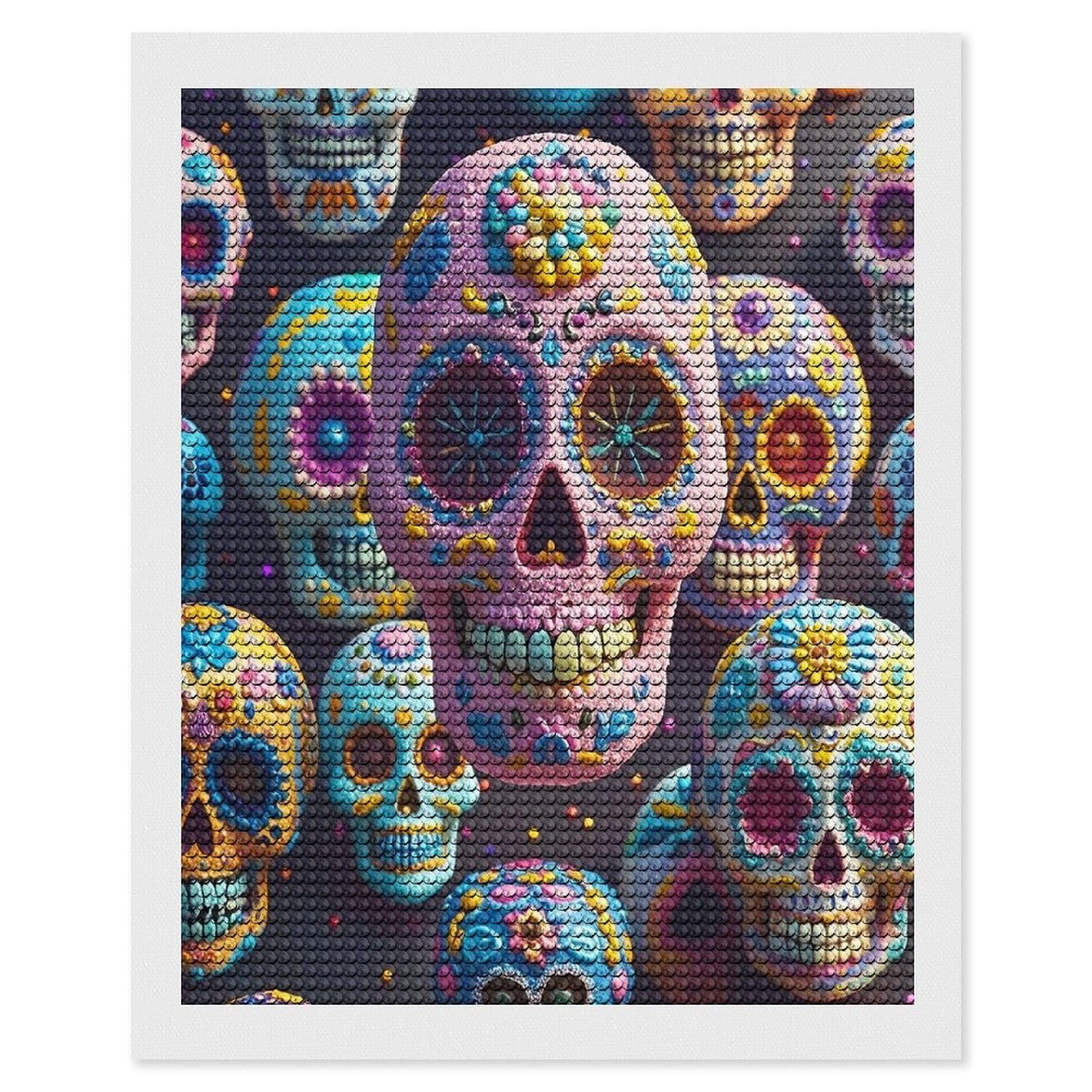FekiLoot Sugar Skull Diamond Painting Kits for Adults Full Round Drill Diamond Art Kits for Beginners 5D DIY Diamond Dots Paintings Diamonds Pictures Gem Art Home Wall Decor 16"x20"