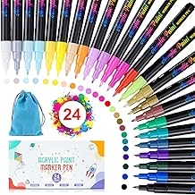 Acrylic Pens for Stones Waterproof 24 Colour Stones Painting Acrylic Pens Fine Tip Paint Pens for Wood, Stone, Fabric, Canvas, Ceramics, Scrapbooking Accessories, Craft and Art Supplies