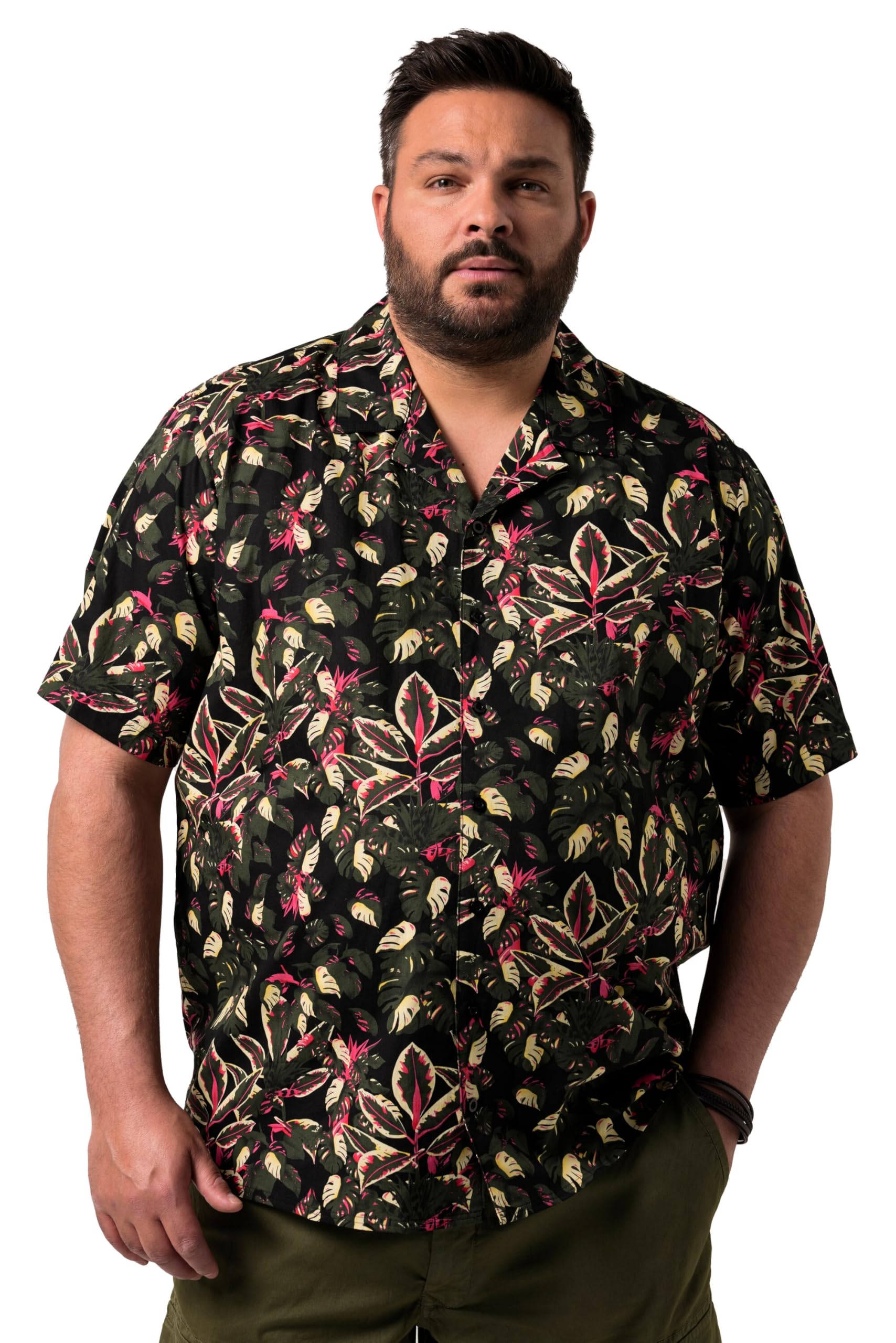 Men Plus Herren große Größen Übergrößen Menswear L-8XL Baumwoll-Hemd, Halbarm, Alloverprint, Cubakragen, Cuba Fit 839702