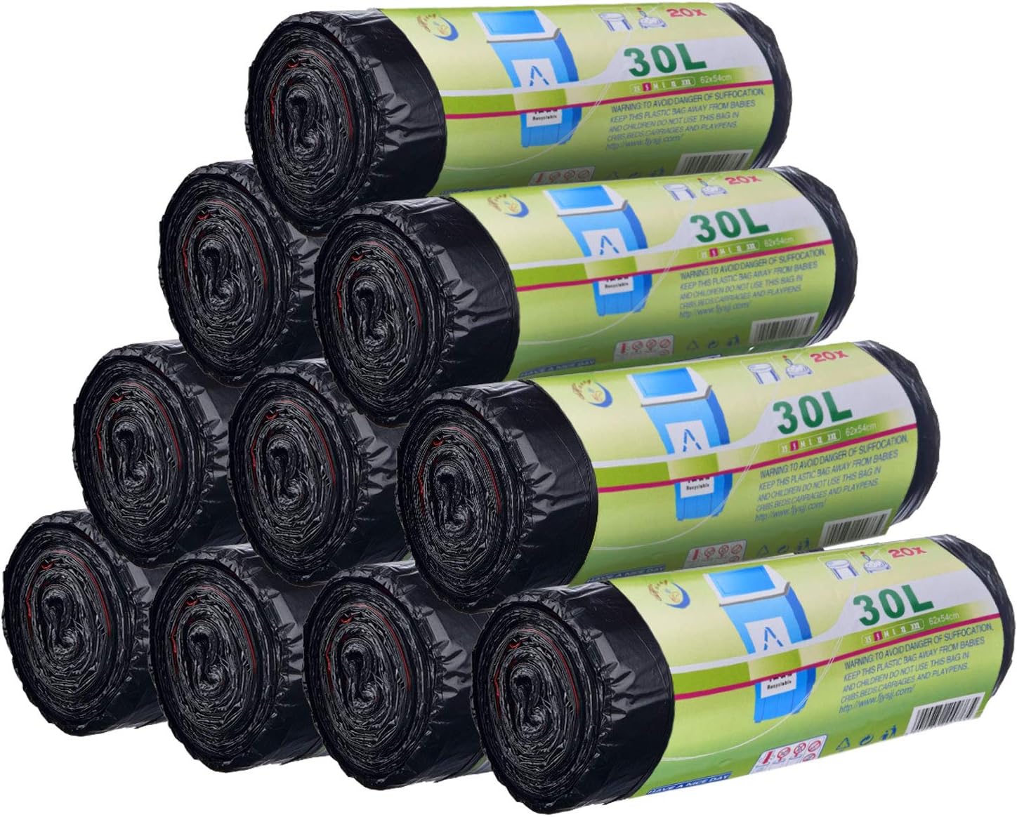 ASelected 30L Rubbish Bin Bags 200 Pieces Drawstring Tall Kitchen Bin