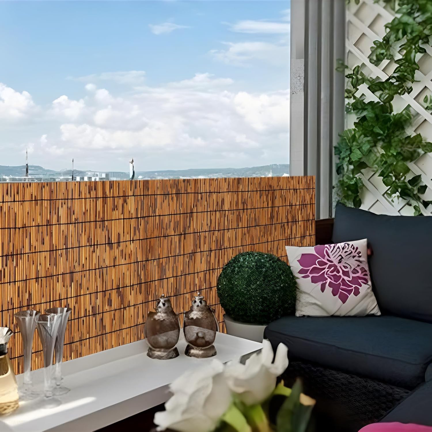 Bamboo Reed Screen Fencing,4FT X 16.4FT Natural Reed Fencing Bamboo Reed Fence 4 FT High for Outdoor, Garden,Balcony,Backyard,Patio 1PACK 4×16.4FT-Brown