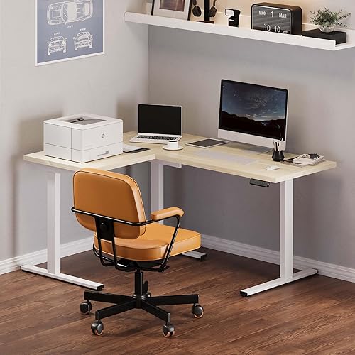 Miniatura 147 de FLEXISPOT Escritorio de esquina profesional con motor dual en forma de L, escritorio eléctrico de pie, escritorio de pie con altura ajustable, mesa