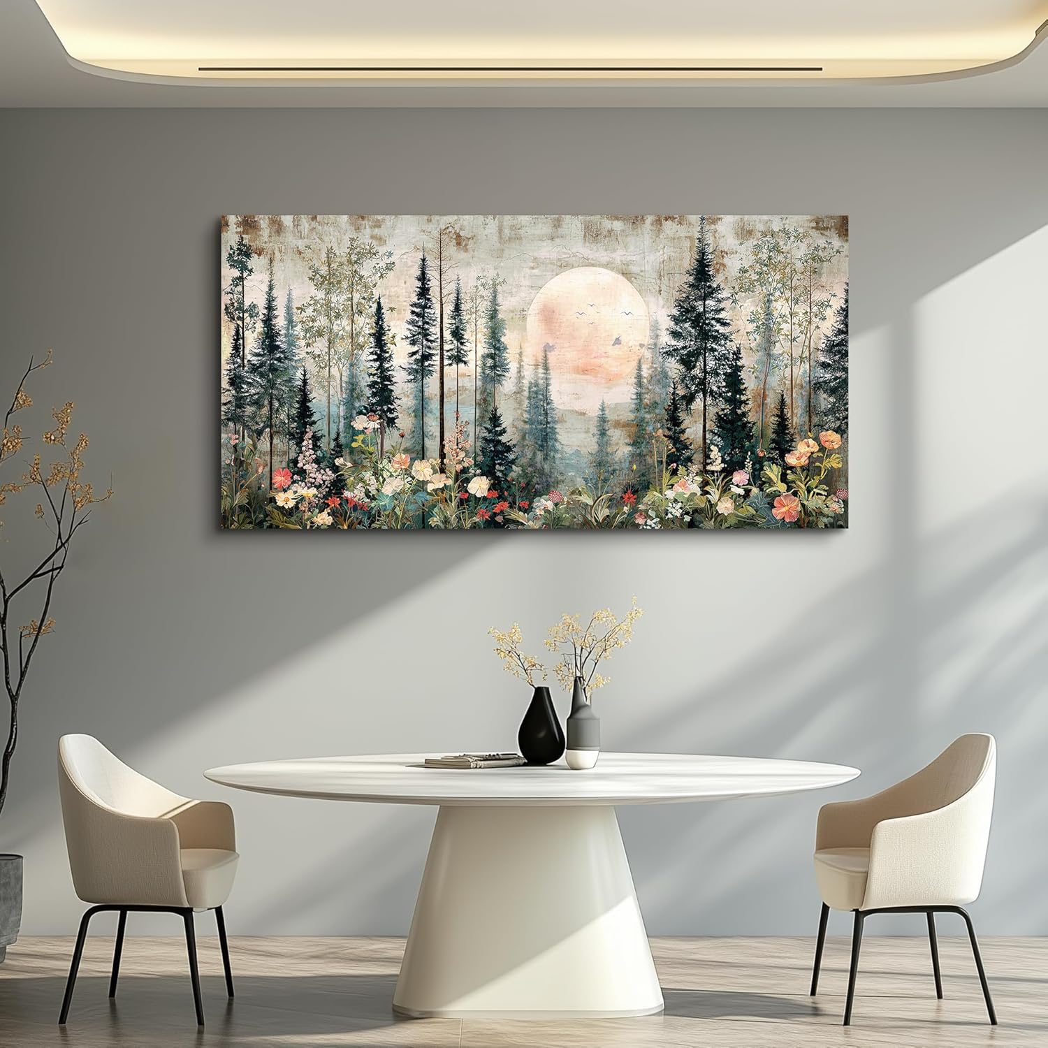 FUHAIHUA Canvas Wall Art For Living Room Large Wall Decor For Bedroom Modern Office Wall Decorations Forest Floral Moon Landscape Paintings Artwork Room Aesthetic Home Decor 20x40 In