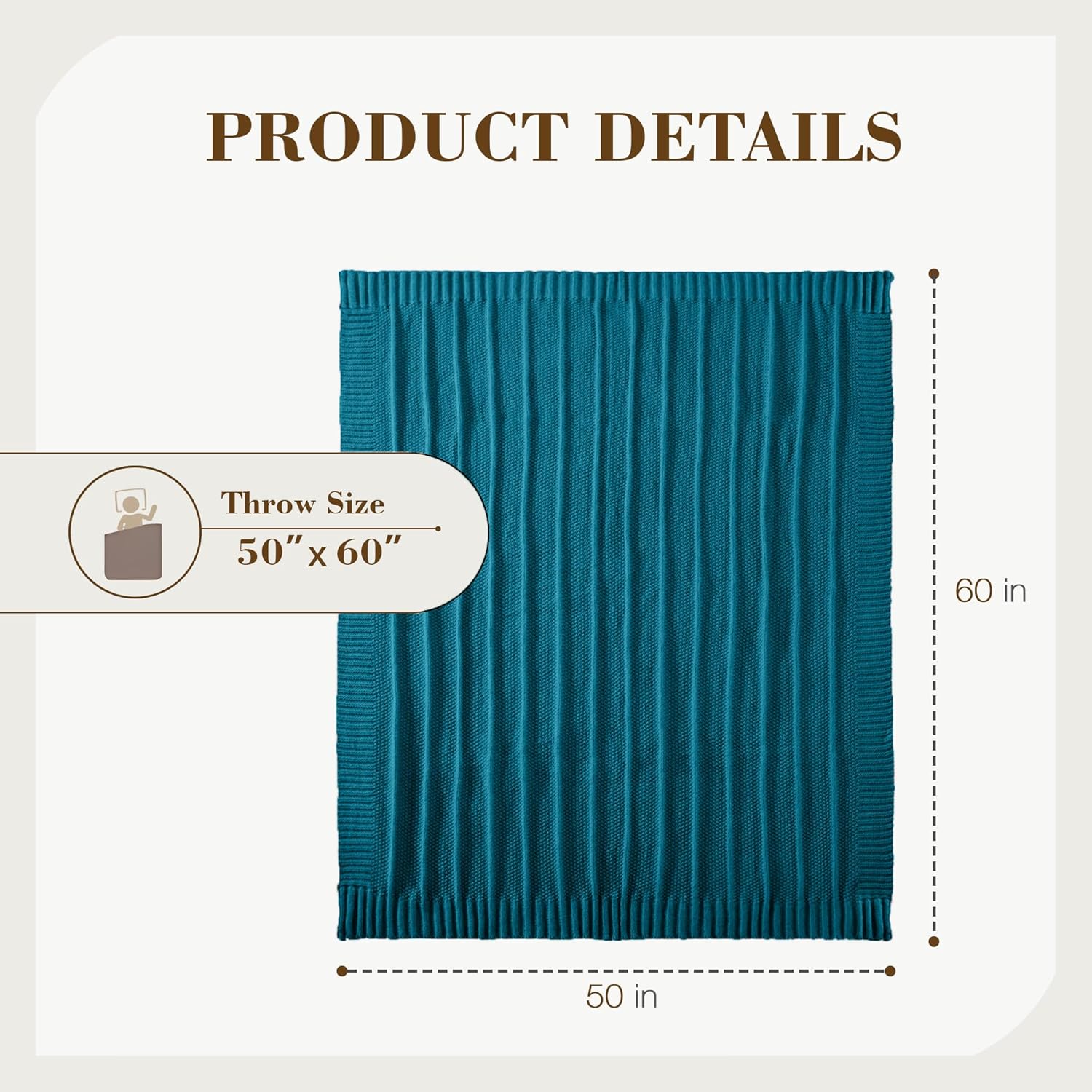 Carriediosa Knit Throw Blanket for Couch 50" X 60", Soft Cozy Stripe Pattern Cable Knitted Throws Fall Fluffy Textured Solid Home Decor Blankets Couch Cover for Bed Sofa, Teal - Image 4