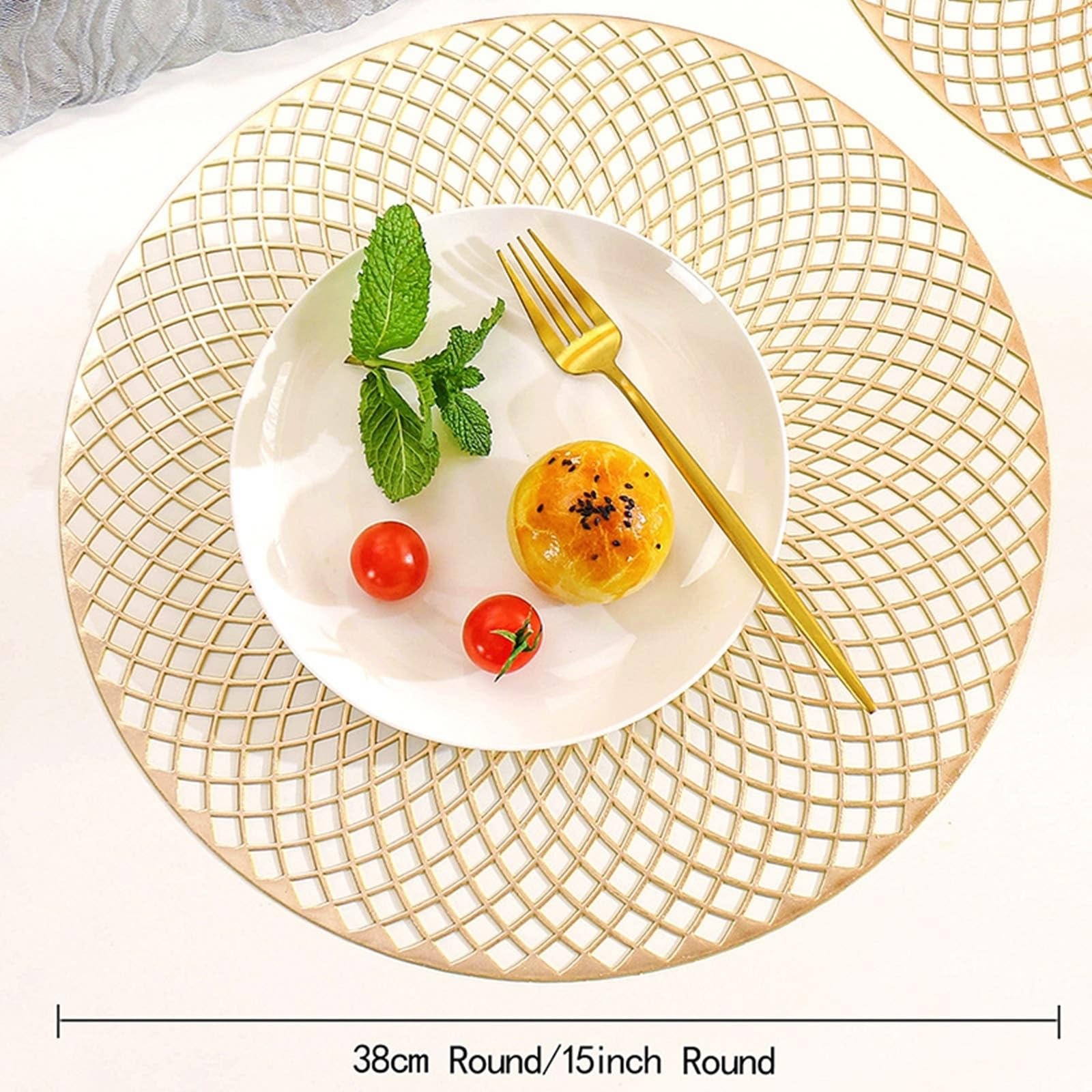 Placemat Juego de 10 manteles individuales dorados con patrón geométrico de rombos de 38 cm para cocina y comedor