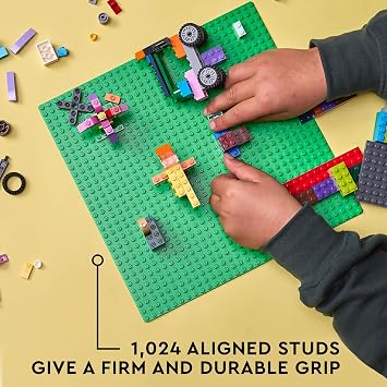LEGO Classic Green Baseplate, Square 32x32 Stud Foundation to Build, Play, and Display Brick Creations, Great for Grassy Nature Landscapes, 11023,4+ Years