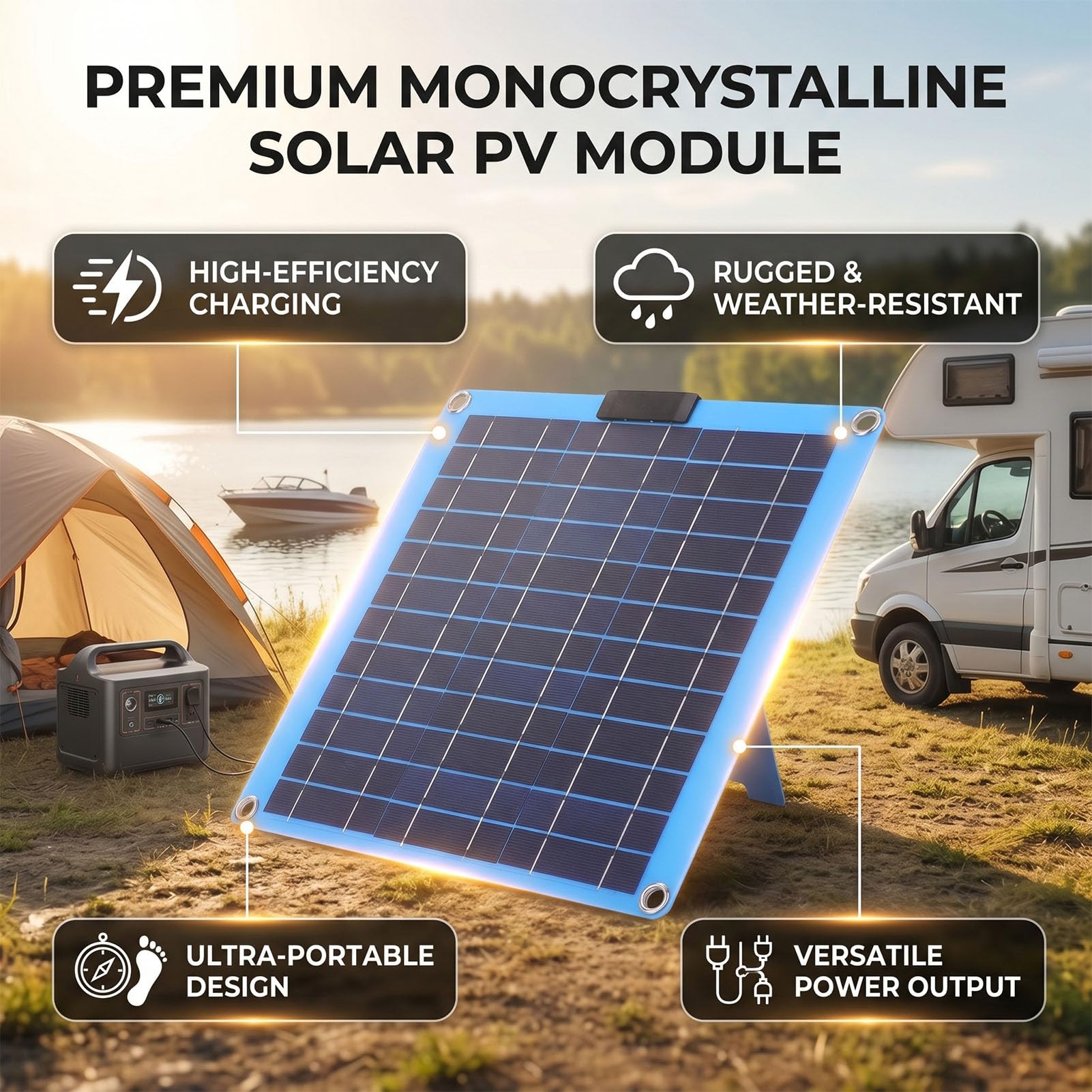 Pannello Solare Monocristallino 40W, Ricarica Efficiente