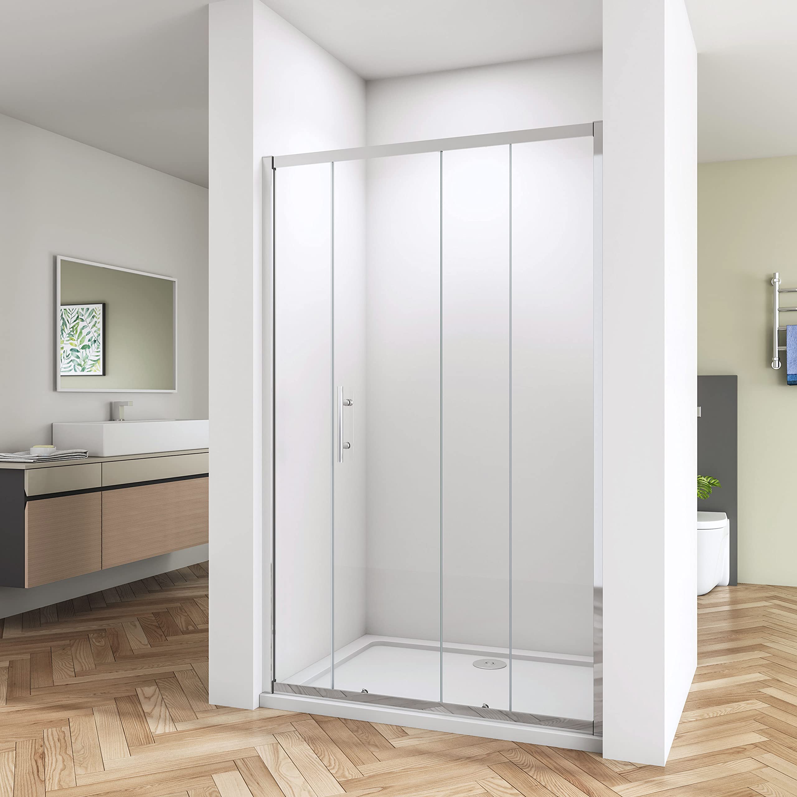 Huiyang 1300mm New Bathroom Sliding Shower Door Enclosure 6mm Tempered Easyclean Glass Cubicle Waste