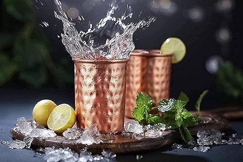 Miniatura 6 de Hammered Design Juego de 2 Vasos de Cobre Puro Beber Agua con Vasos de Cobre Vasos de Cobre de Calidad Premium para usar en Casa, Oficina