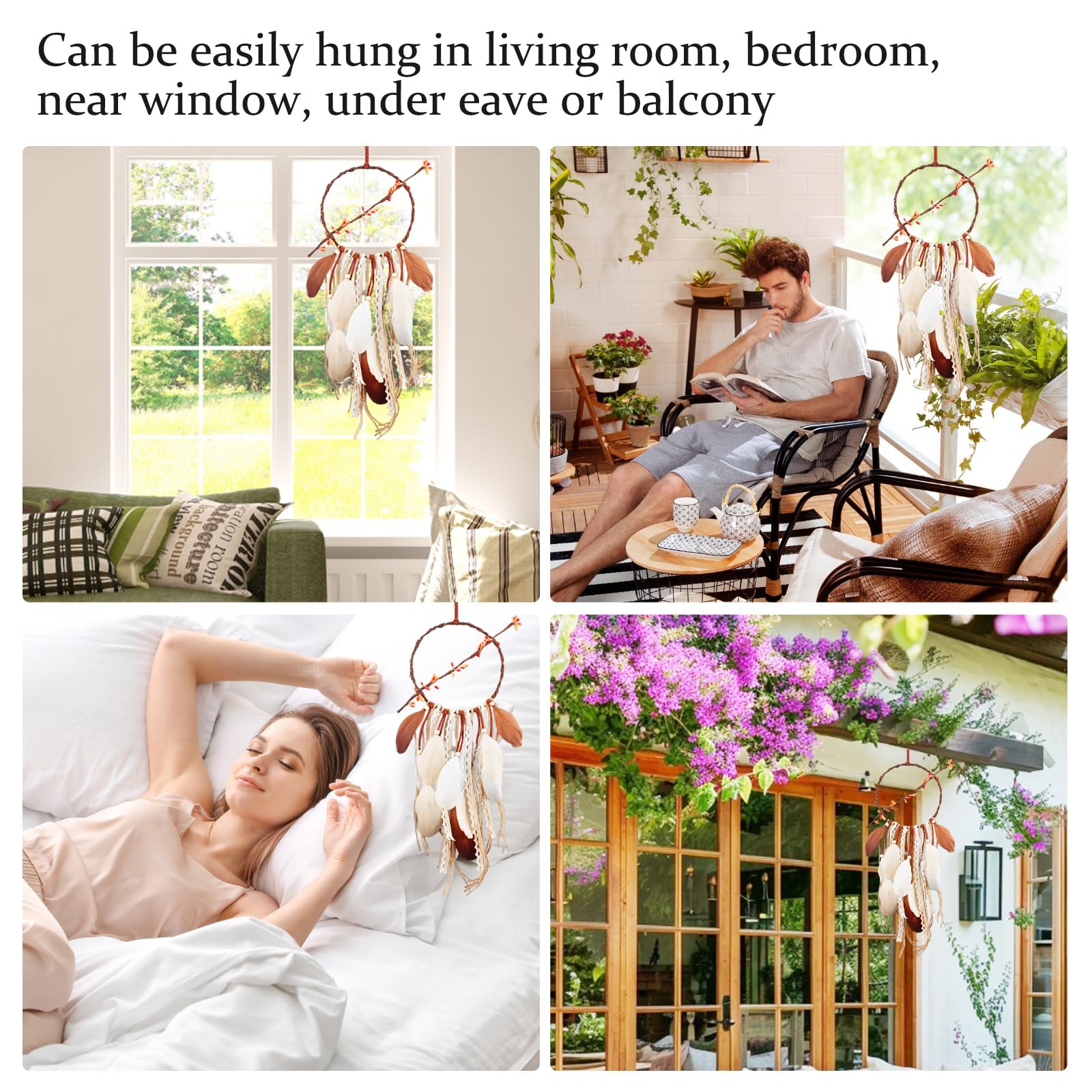 Home - Dreamcatcher suspendu en rotin avec guirlande String LED - Attrape Dream
