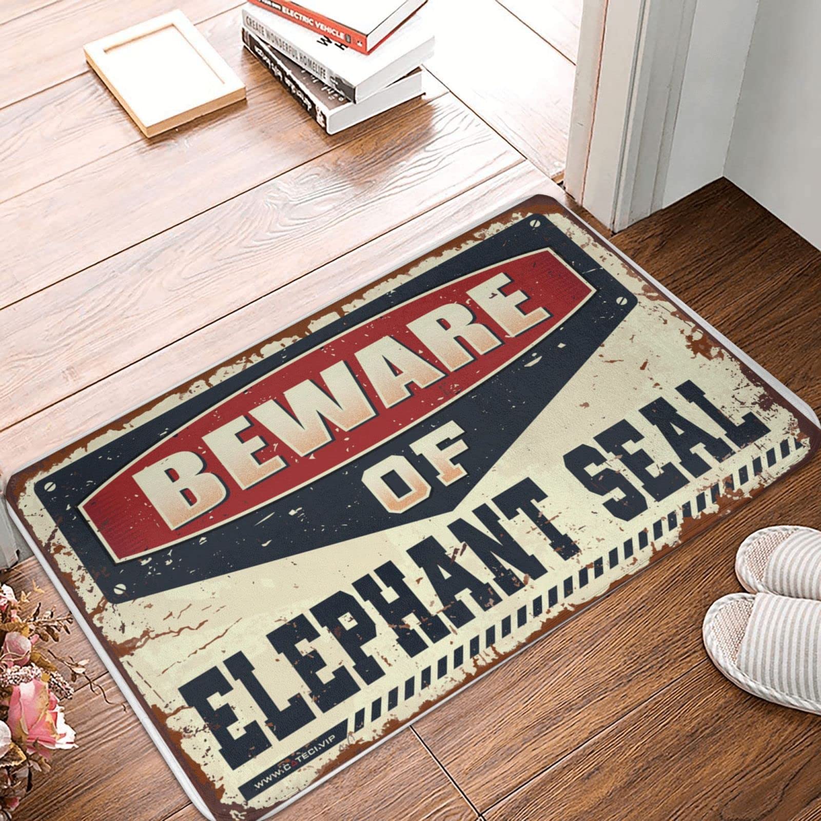Tapis de porche superposé Beware of Elephant Seal 65x90 cm pour entrée