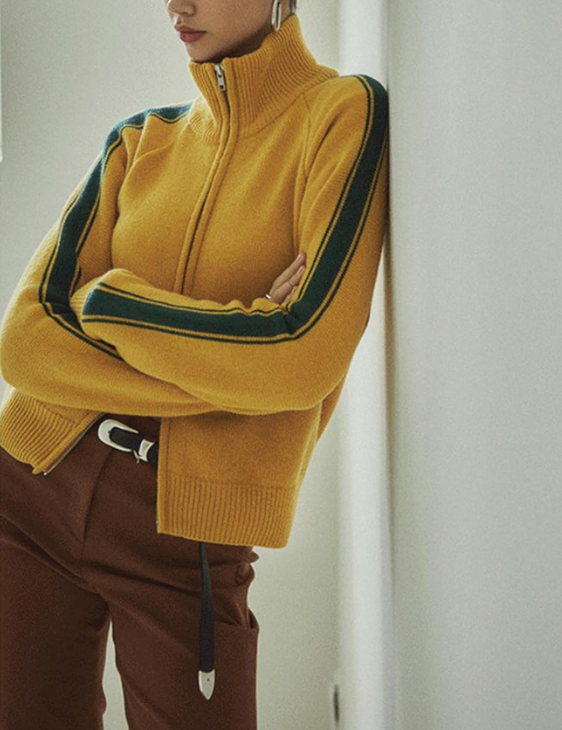 Qiaomai Womens Cardigan Sweaters Zip Up Long Sleeve Knit Sweater Jacket Open Front Outerwear Coats - Image 3