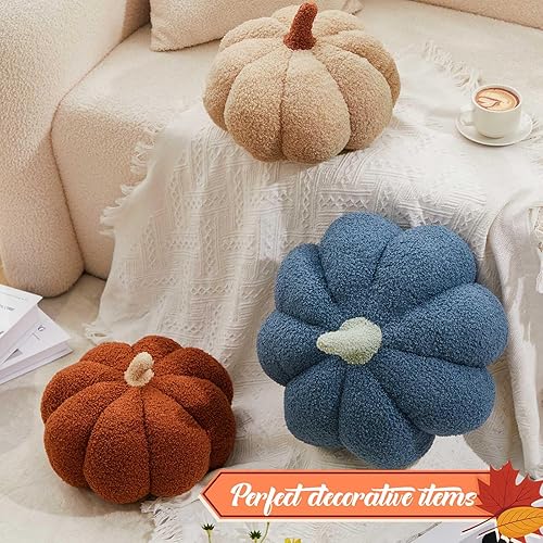Miniatura 3 de Juexica 3 almohadas de calabaza de peluche esponjosas en 3D con forma de calabaza decoración de otoño, Acción de Gracias, Halloween, cojín de