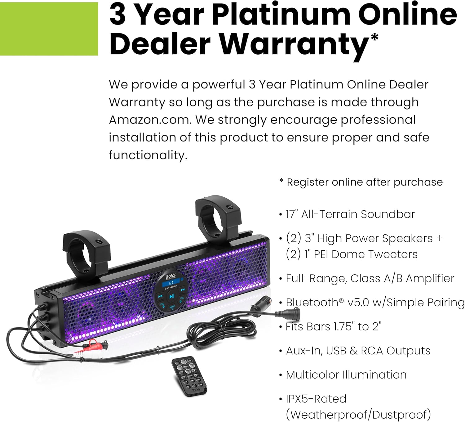 BOSS Audio Systems warranty information graphic