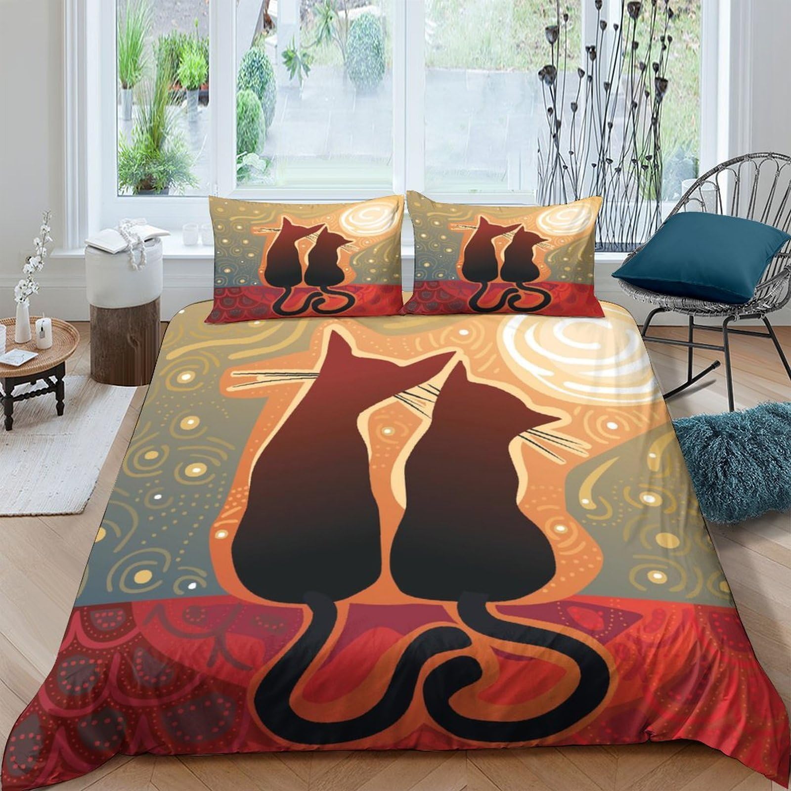 Ctjqhvkz Style-9 3D Printed Romantic Cat Couple Fitted Sheet Microfiber Soft Anti-Slip Sunset Silhouette Bed Cover For Bedroom Dorm Decor Single（135X200cm）