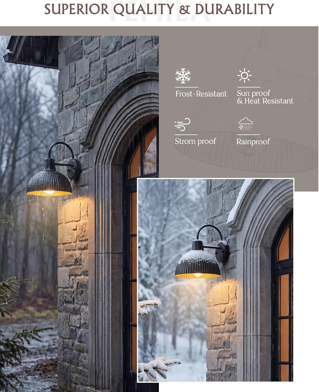 FEMILA Outdoor Barn Light Wall Sconce 2 Pack, ETL Listed Farmhouse Exterior Light Fixture Black & Gold, Waterproof Porch Lights, Metal Wall Mount Lighting for Garage, Patio, Front Door, 4FZ108B-2PK BK
