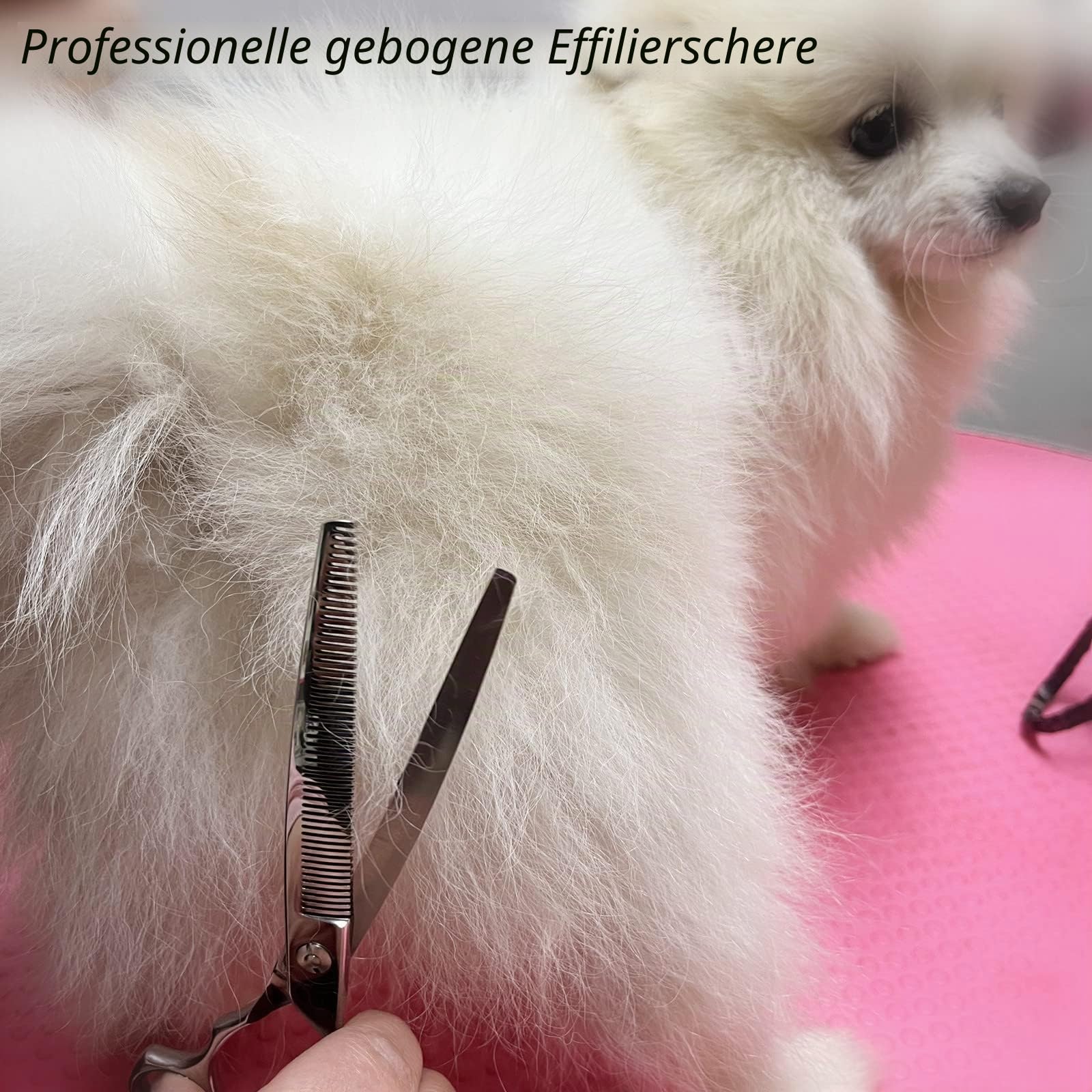 HASHIMOTO Gebogene Effilierschere für Hunde und Katzen, 50 Zähne, 17,8 cm, 30 % Effilierrate, leicht, für professionelle Tierfriseure und die Fellpflege zu Hause