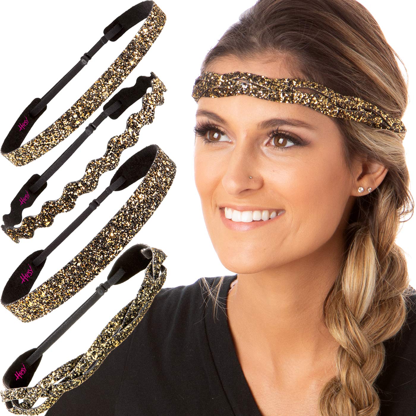 Hipsy Regular Size, Adjustable No Slip Sparkly Bling Mixed 4pk Headbands for Women Girls & Teens (Bling Glitter Mixed Pearl)
